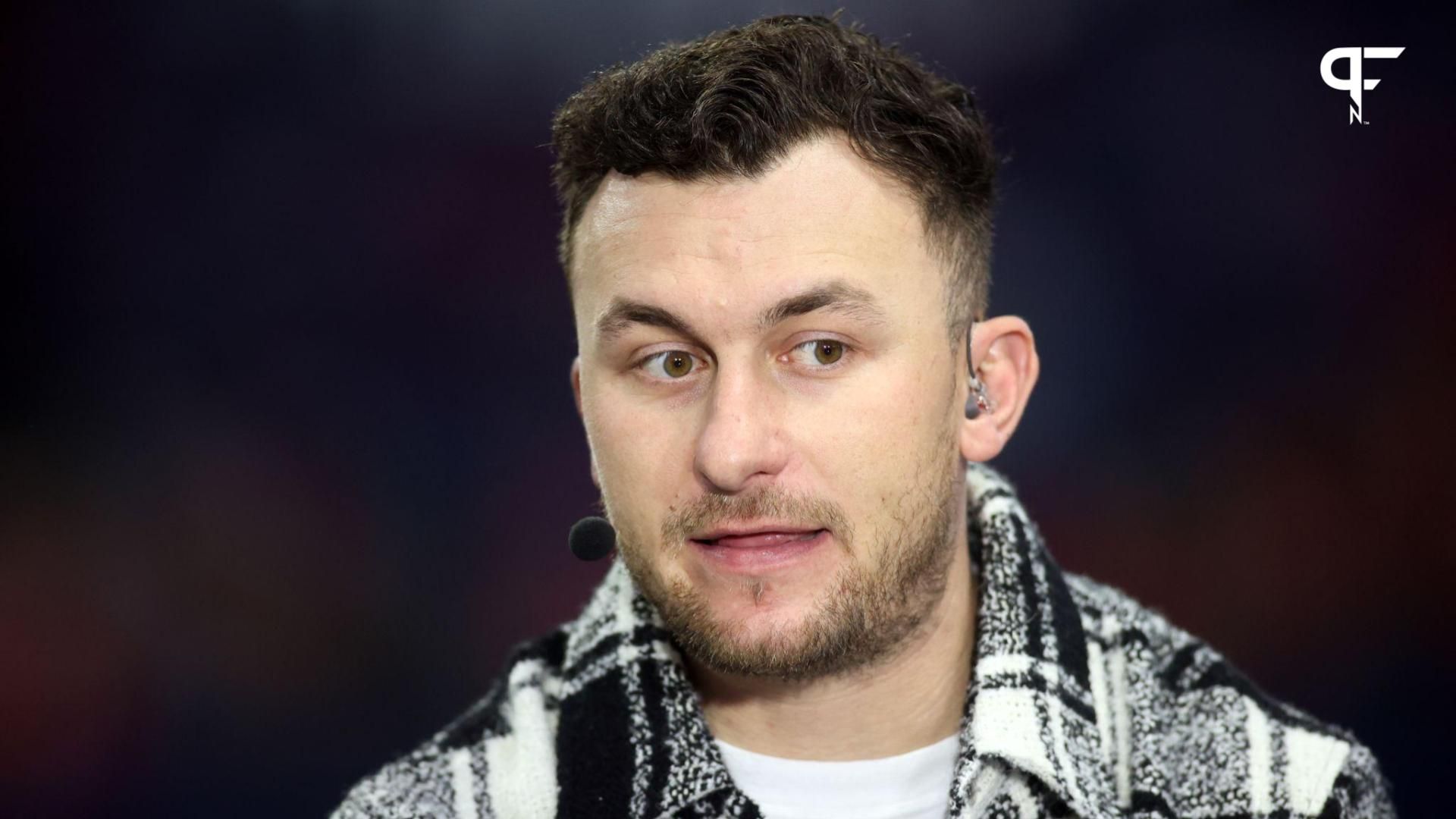 SEC Network announcer Johnny Manziel looks on prior to the SEC Championship game between the Georgia Bulldogs and the LSU Tigers at Mercedes-Benz Stadium.