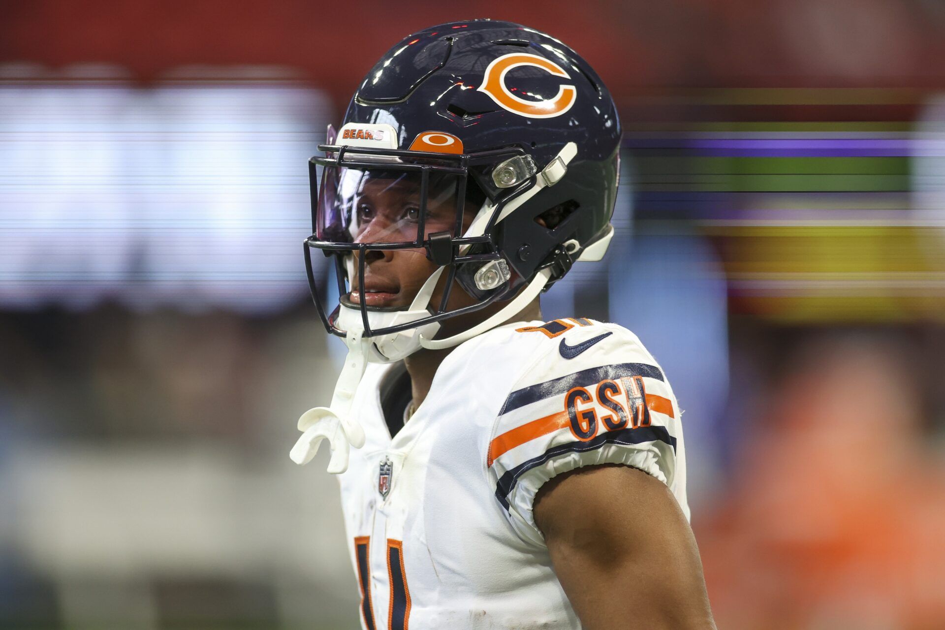 Chicago Bears wide receiver Darnell Mooney (11) prepares for a game against the Atlanta Falcons at Mercedes-Benz Stadium.