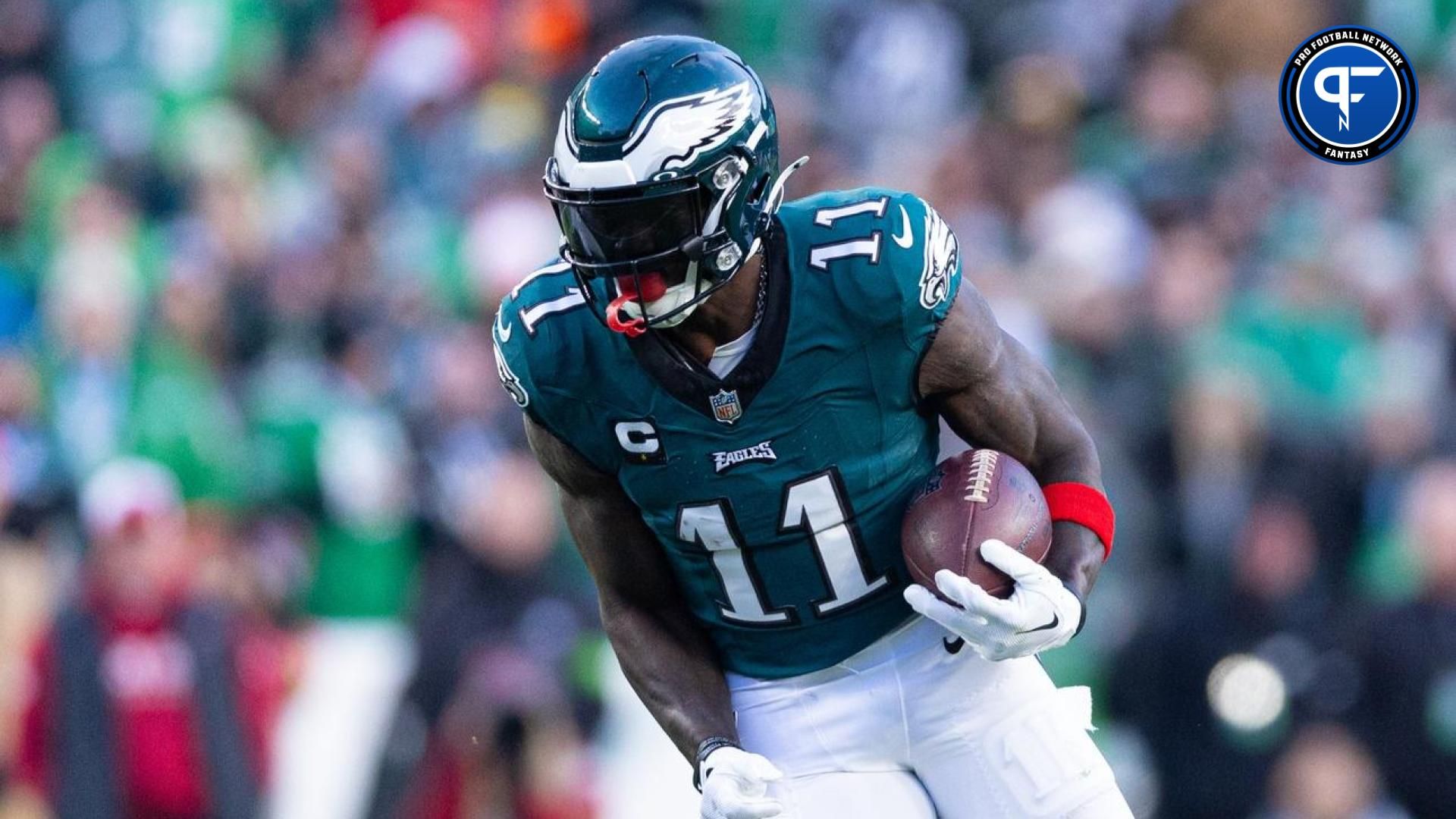 Philadelphia Eagles wide receiver A.J. Brown (11) runs with the ball during the fourth quarter against the Arizona Cardinals at Lincoln Financial Field.