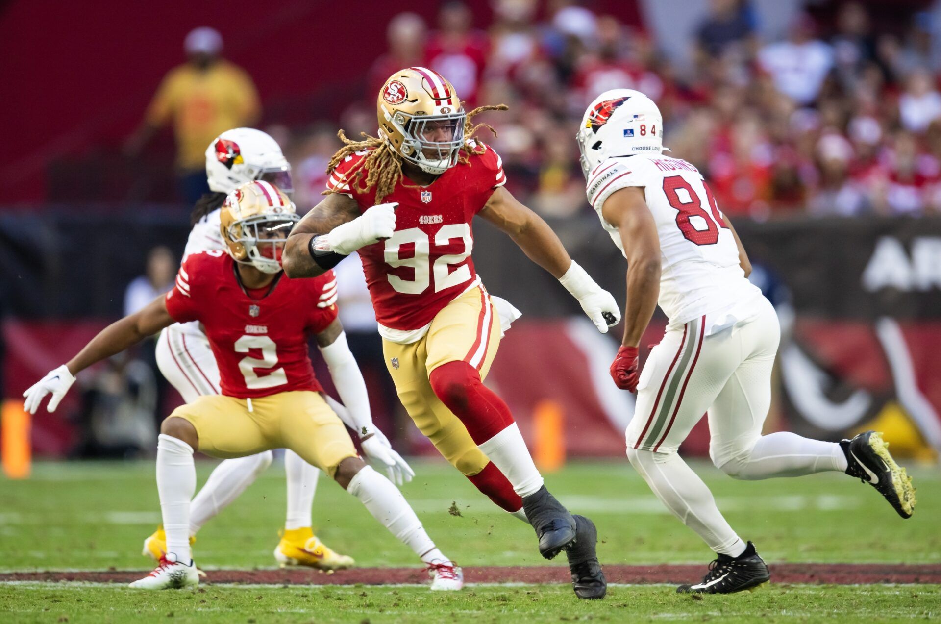 San Francisco 49ers defensive end Chase Young (92) against the Arizona Cardinals at State Farm Stadium.