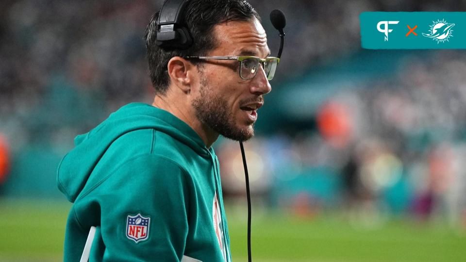 Miami Dolphins head coach Mike McDaniel prepares to call a timeout during the second half against the Dallas Cowboys at Hard Rock Stadium.