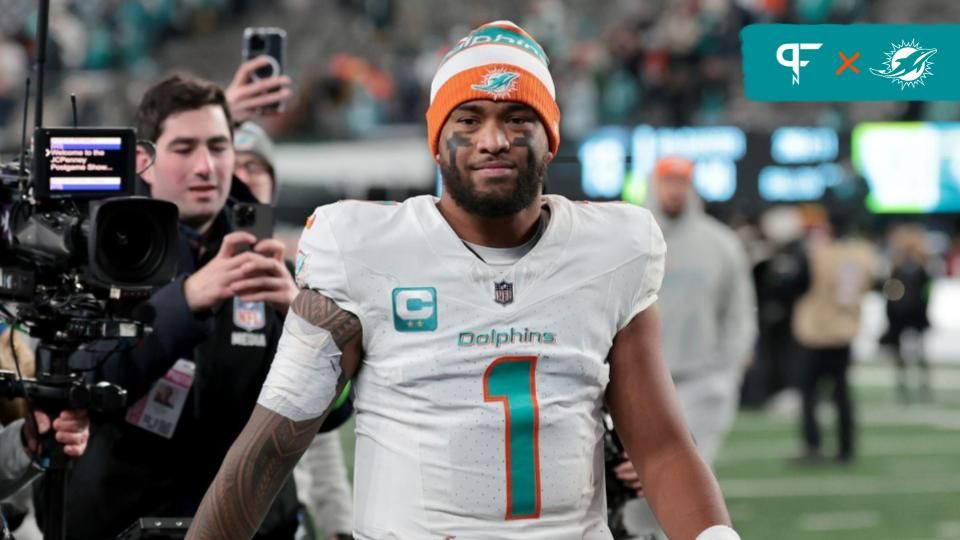 Miami Dolphins quarterback Tua Tagovailoa (1) walks off the field after the game New York Jets at MetLife Stadium.