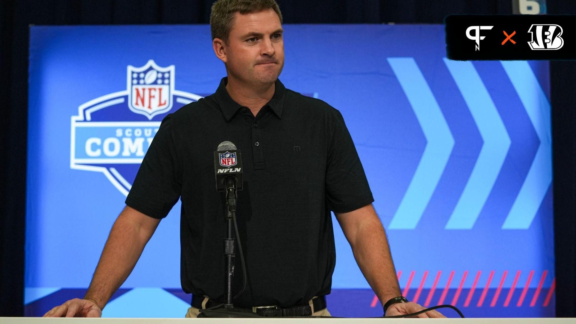 Cincinnati Bengals Head Coach Zac Taylor speaks at the 2024 NFL Combine in Indianapolis.