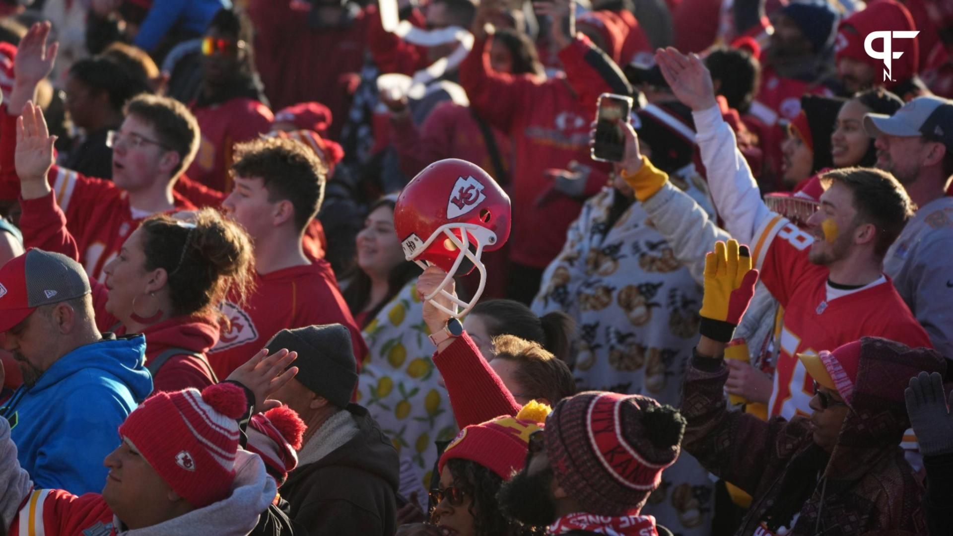 General view of fans before the parade celebration of the Kansas City Chiefs winning Super Bowl LVIII.