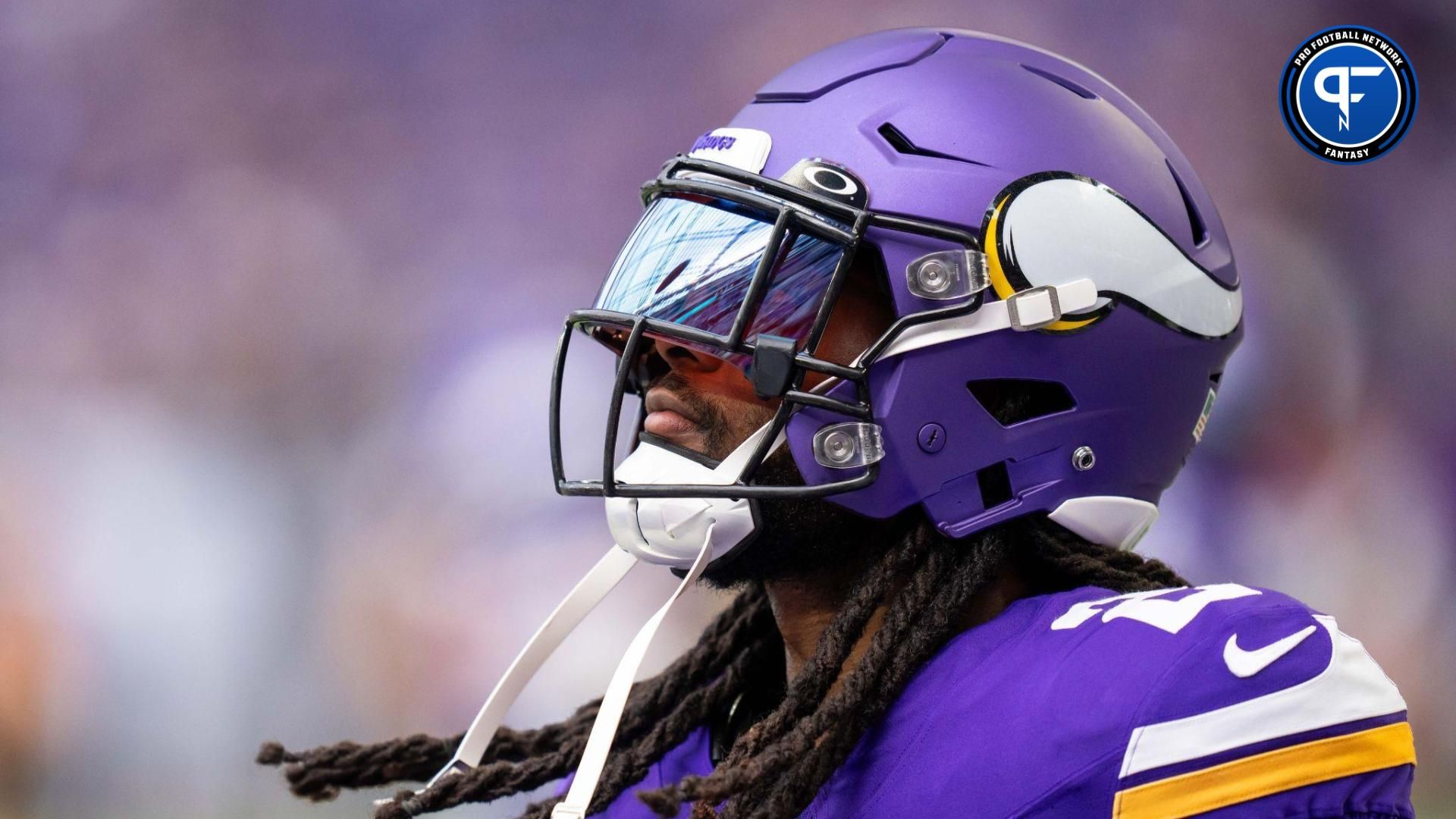 Minnesota Vikings running back Alexander Mattison (2) reacts before a game against the Arizona Cardinals at U.S. Bank Stadium.