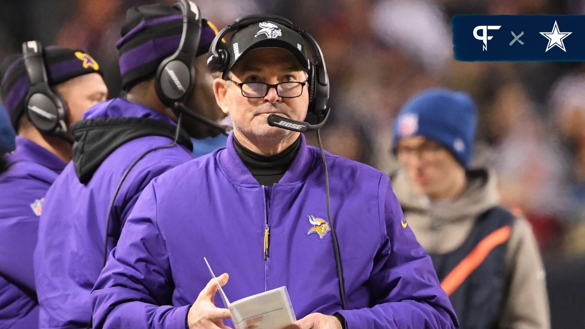 Minnesota Vikings head coach Mike Zimmer looks on in the second quarter against the Chicago Bears at Soldier Field.