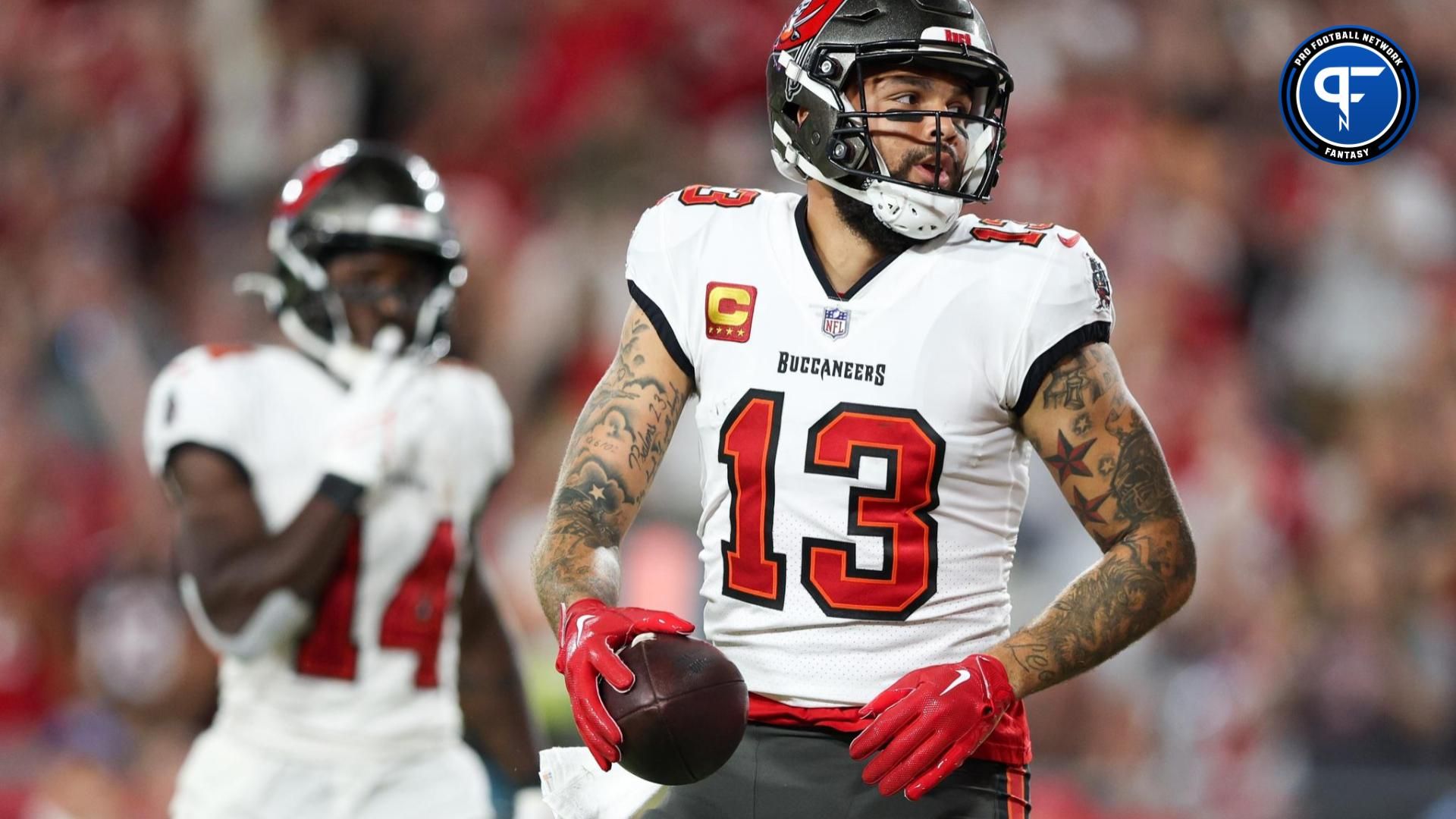 Tampa Bay Buccaneers wide receiver Mike Evans (13) reacts after scoring a touchdown against the Kansas City Chiefs in the second quarter at Raymond James Stadium.