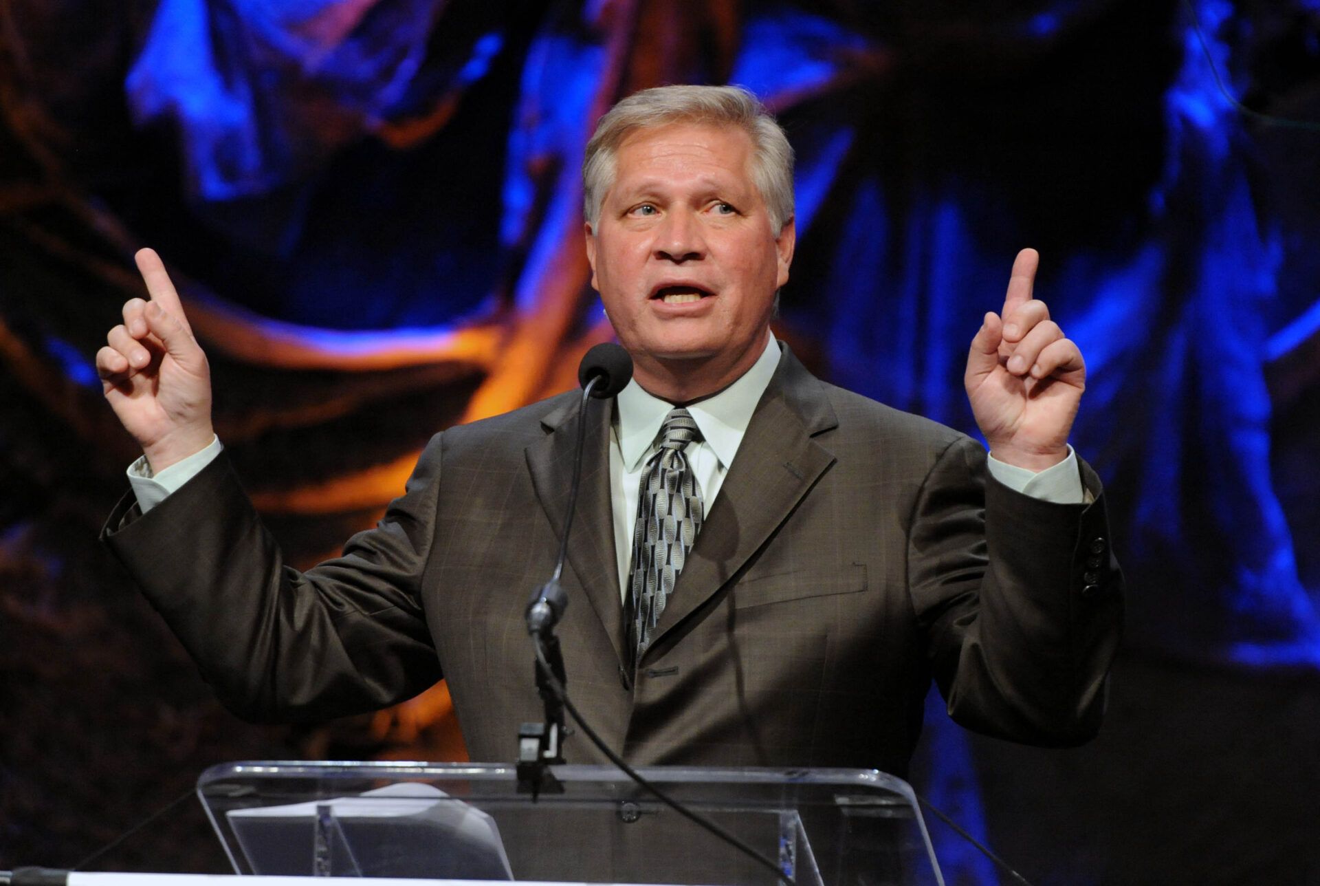 Chris Mortensen emcees the Super Bowl Breakfast at the Westin Diplomat Resort & Spa.