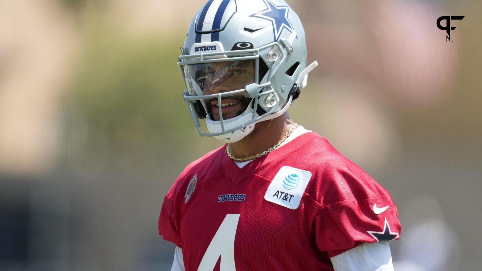 Dallas Cowboys quarterback Dak Prescott (4) during training camp at the River Ridge Fields.