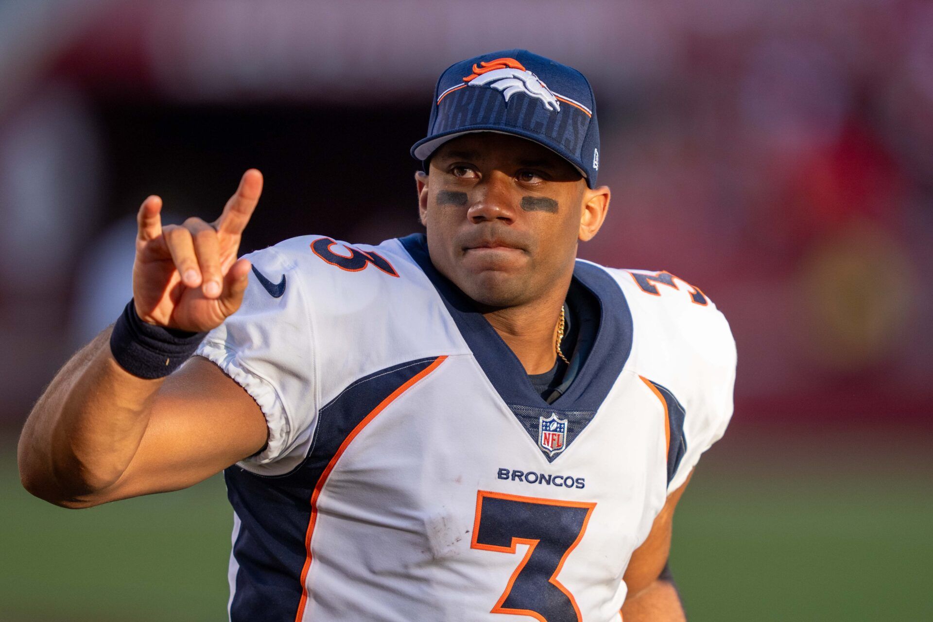 Denver Broncos quarterback Russell Wilson (3) during halftime against the San Francisco 49ers at Levi's Stadium.