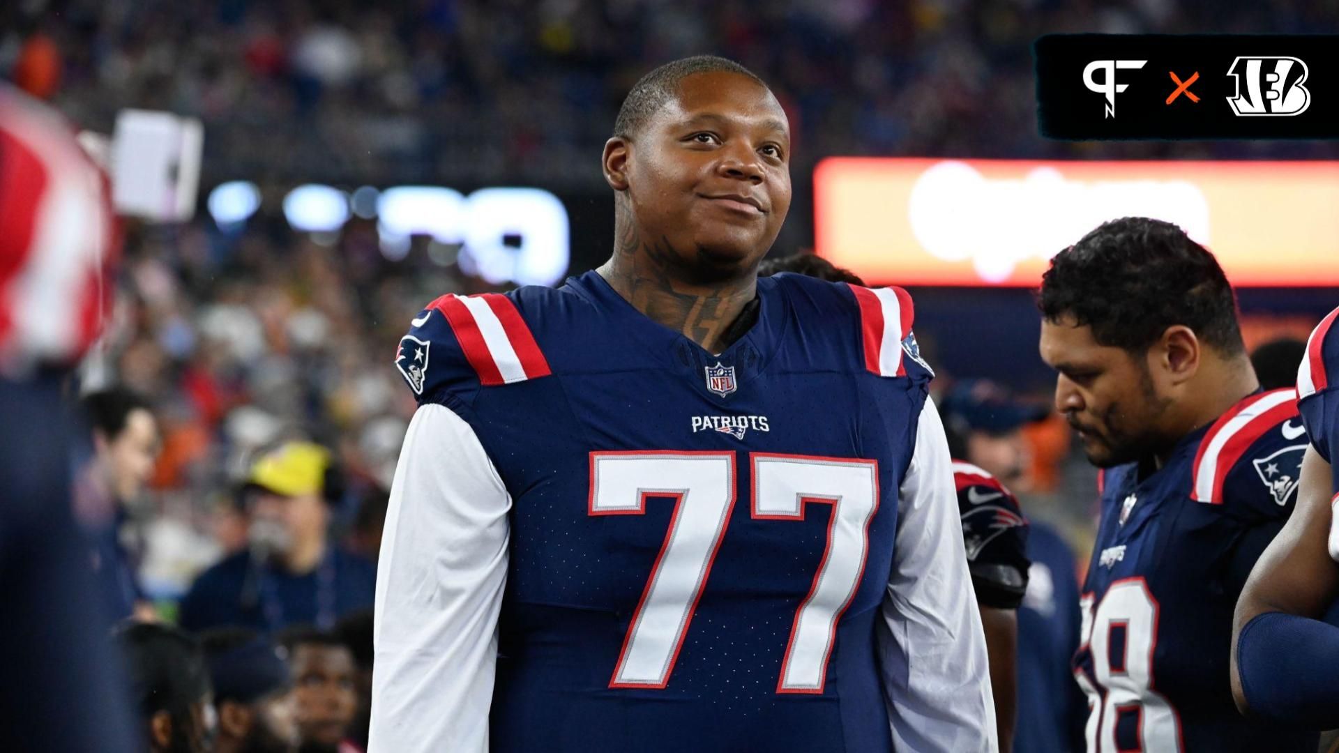 New England Patriots offensive tackle Trent Brown (77) during the first half against the Houston Texans at Gillette Stadium.