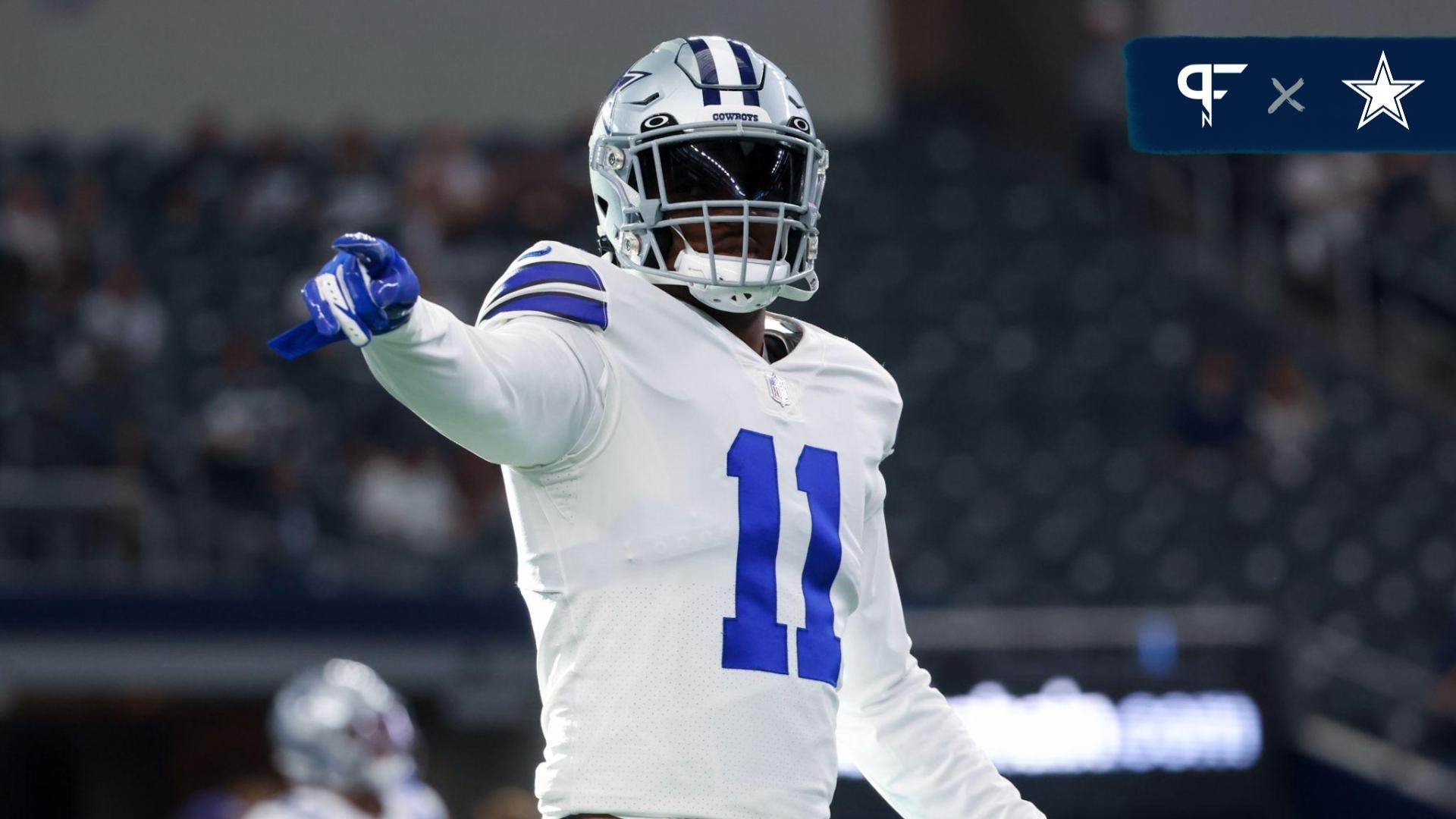 Dallas Cowboys linebacker Micah Parsons (11) warms up before the game against the Seattle Seahawks at AT&T Stadium.