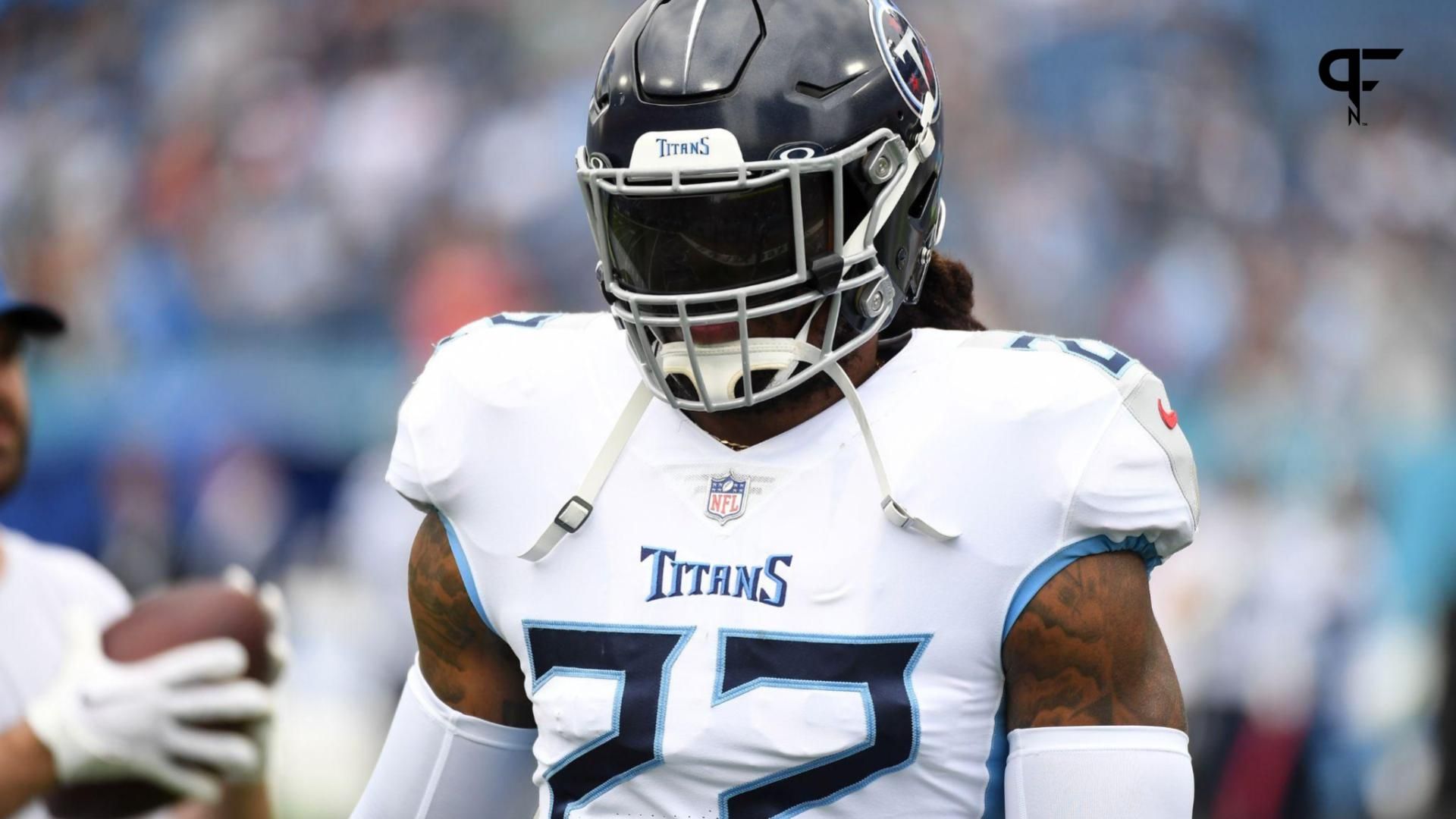 Tennessee Titans running back Derrick Henry (22) warms up before the game against the Los Angeles Chargers at Nissan Stadium.