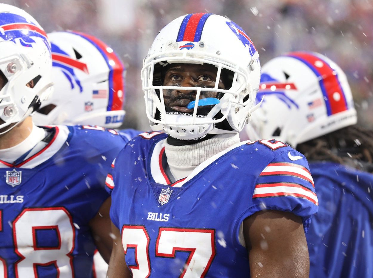 Buffalo Bills Tre'Davious White looks at the video display screen showing the play as his team takes on the Cincinnati Bengals at home in Orchard Park on Jan. 22. The Bills lost 27-10 in their playoff game.