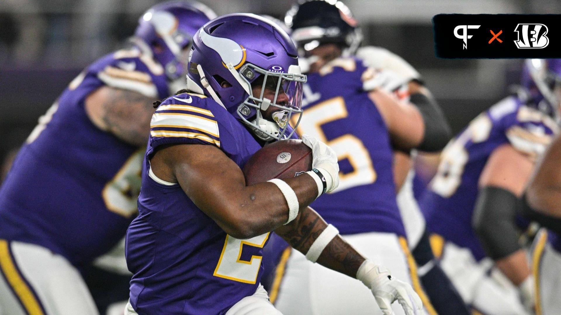 Minnesota Vikings running back Alexander Mattison (2) runs the ball against the Chicago Bears at U.S. Bank Stadium.