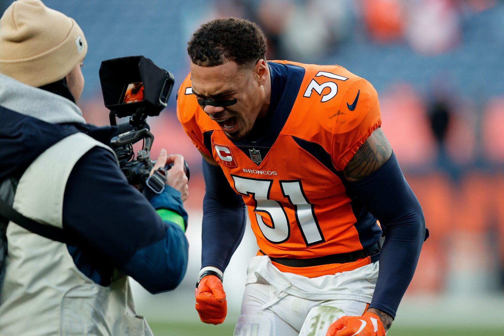 Denver Broncos safety Justin Simmons (31) reacts after the game against the Kansas City Chiefs at Empower Field at Mile High. Mandatory