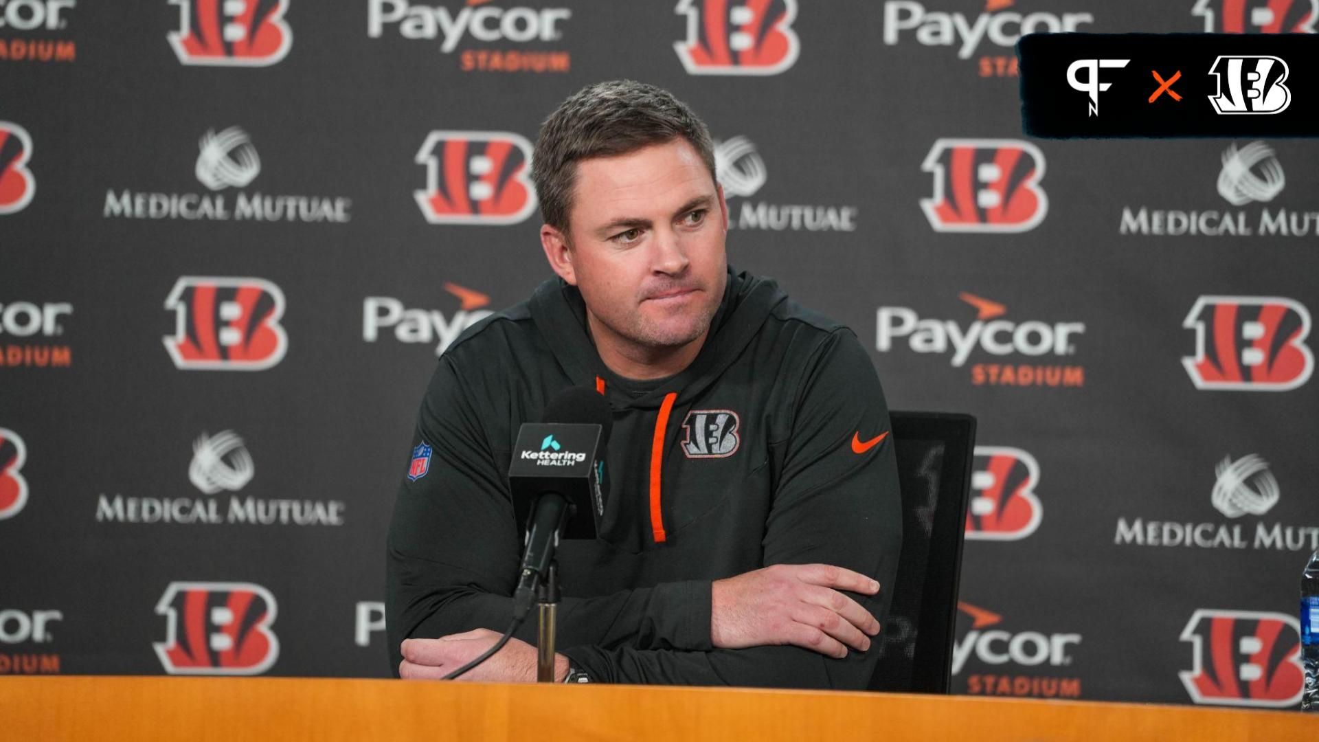 Bengals Head Coach Zac Taylor answers questions about the draft during a press conference on Monday April 24, 2023.