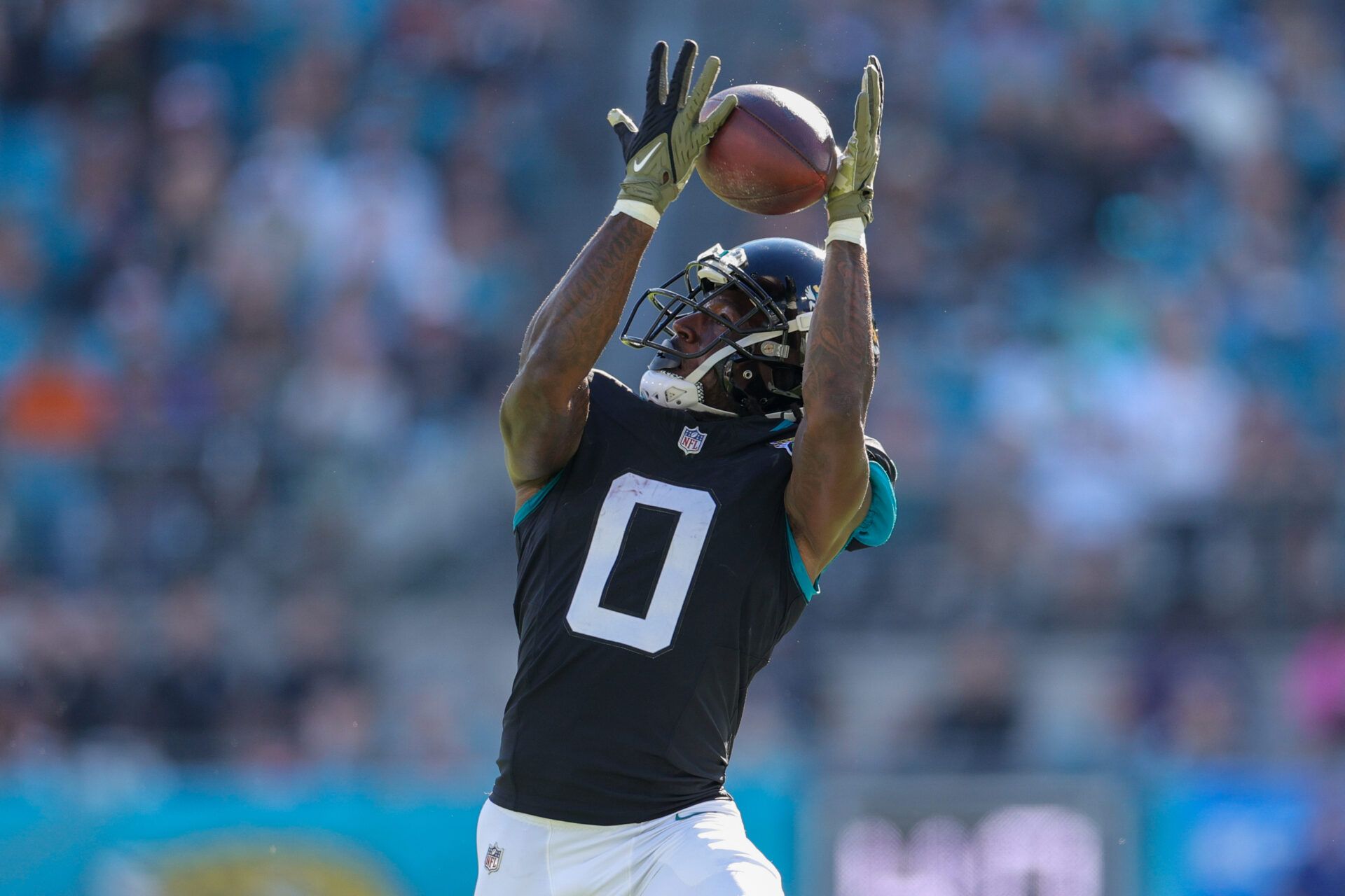 Jacksonville Jaguars wide receiver Calvin Ridley (0) catches a pass against the Tennessee Titans in the second quarter at EverBank Stadium.