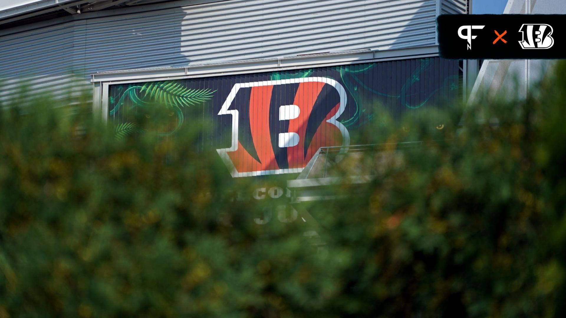 A view of the Cincinnati Bengals logo on the side of the stadium during training camp at Paul Brown Stadium.