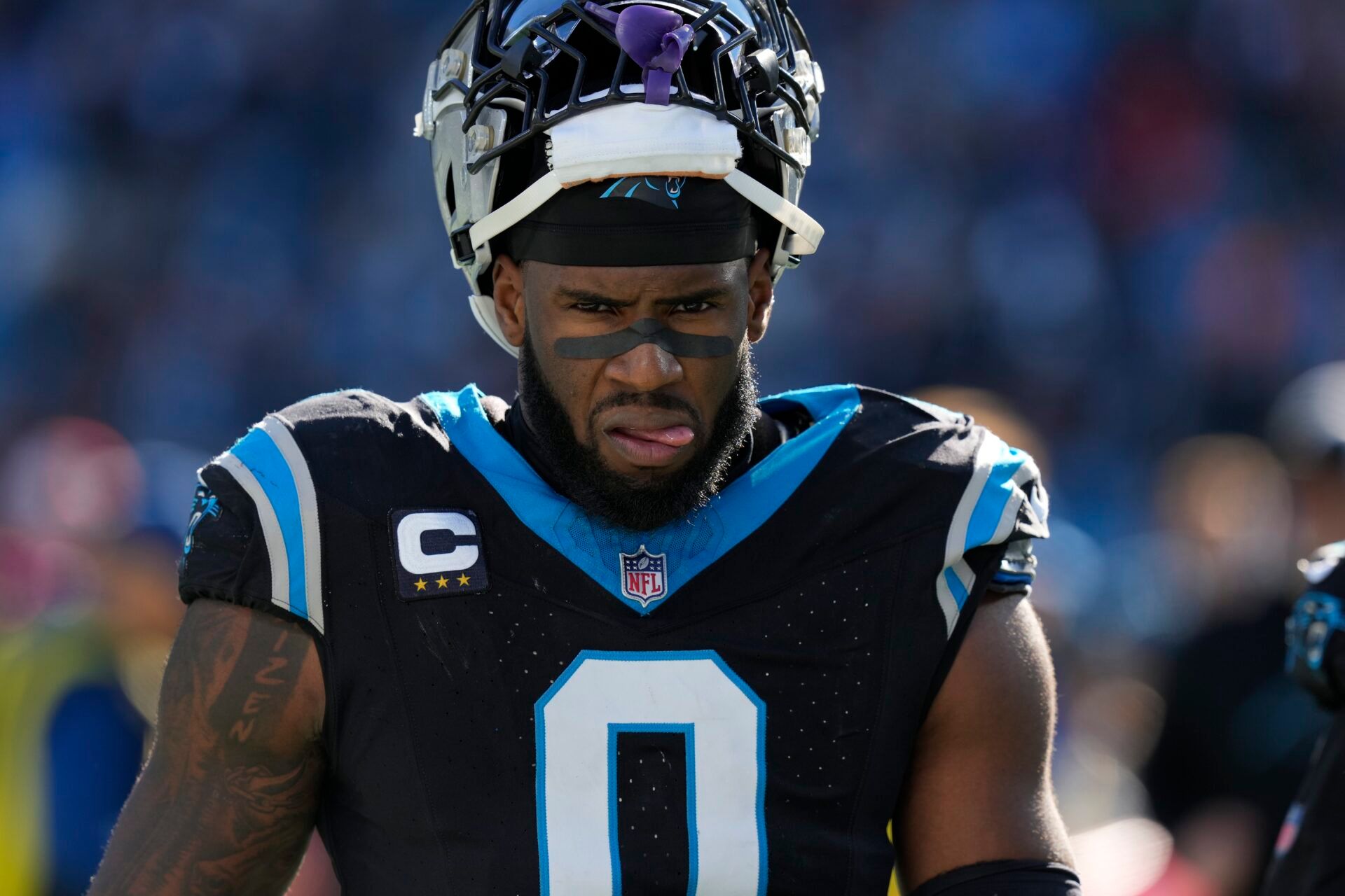 Carolina Panthers linebacker Brian Burns (0) during the second quarter against the Tampa Bay Buccaneers at Bank of America Stadium.