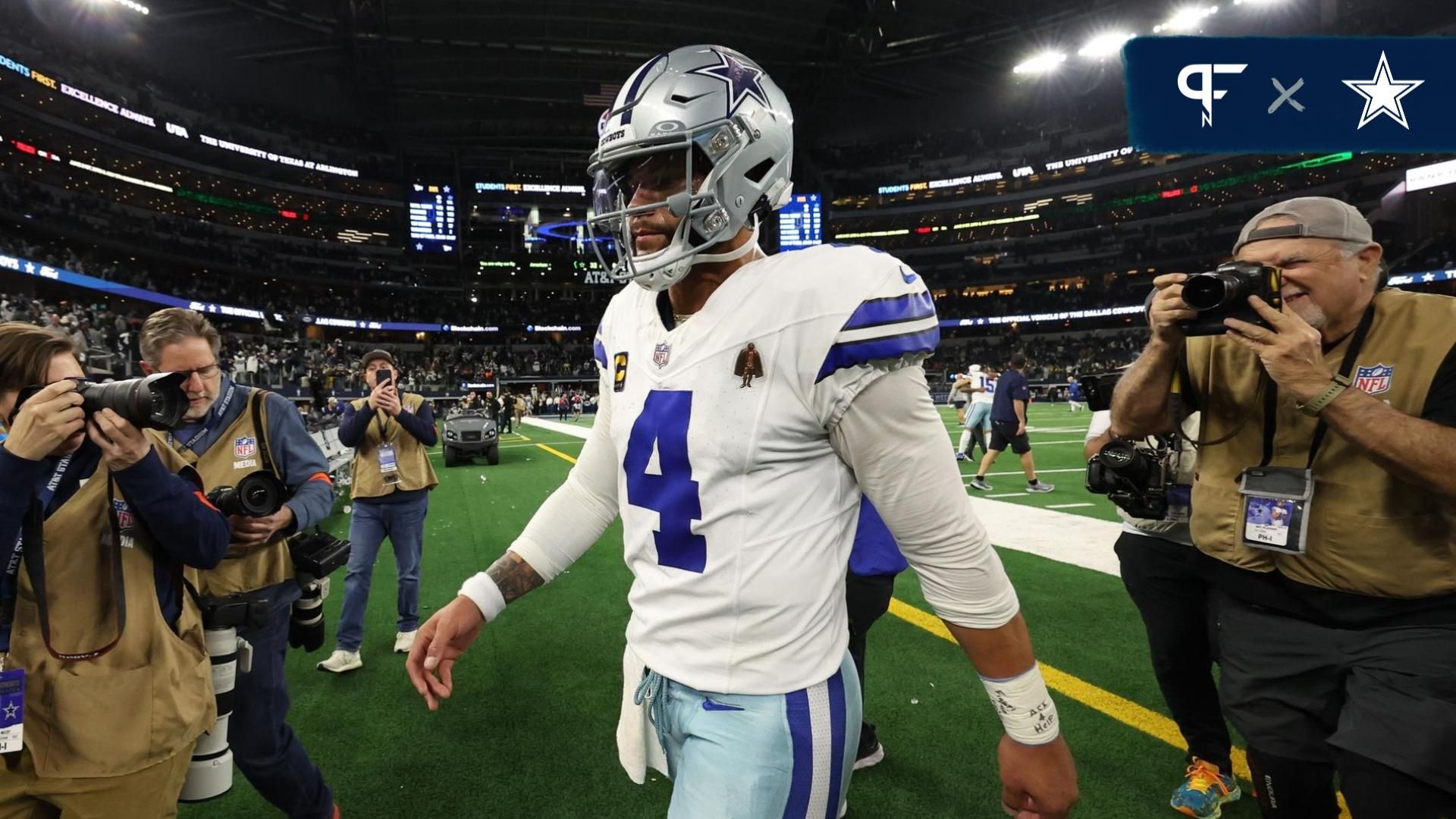 Dallas Cowboys quarterback Dak Prescott (4) walks off the field against the Green Bay Packers after the 2024 NFC wild card game at AT&T Stadium.