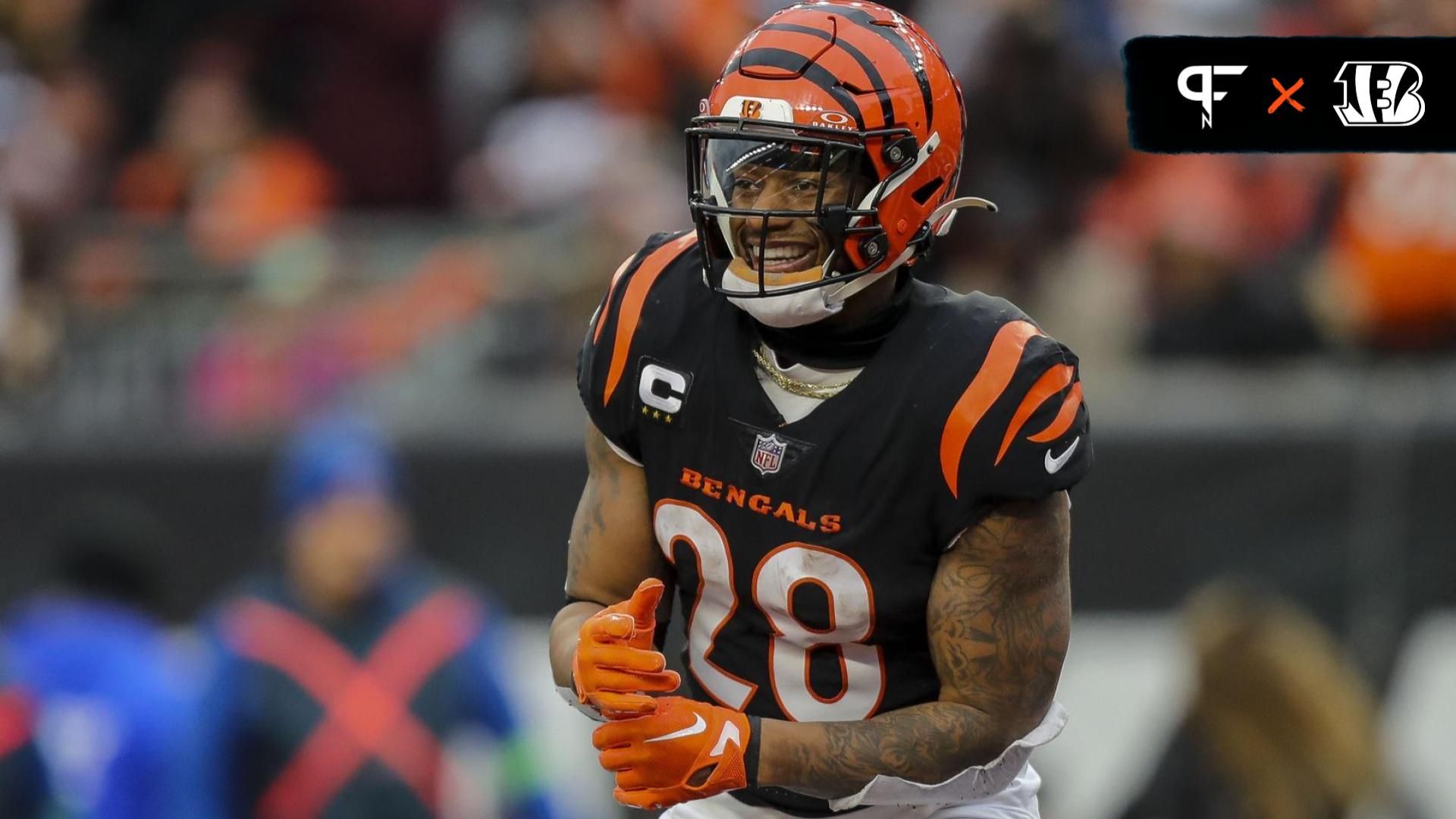 Cincinnati Bengals RB Joe Mixon (28) reacts after a touchdown.