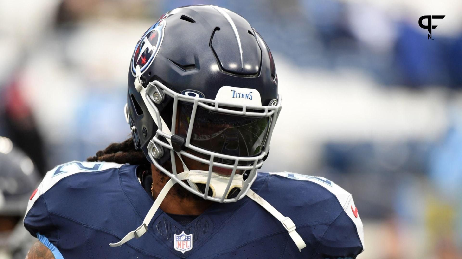 Tennessee Titans running back Derrick Henry (22) warms up before the game against the Carolina Panthers at Nissan Stadium.