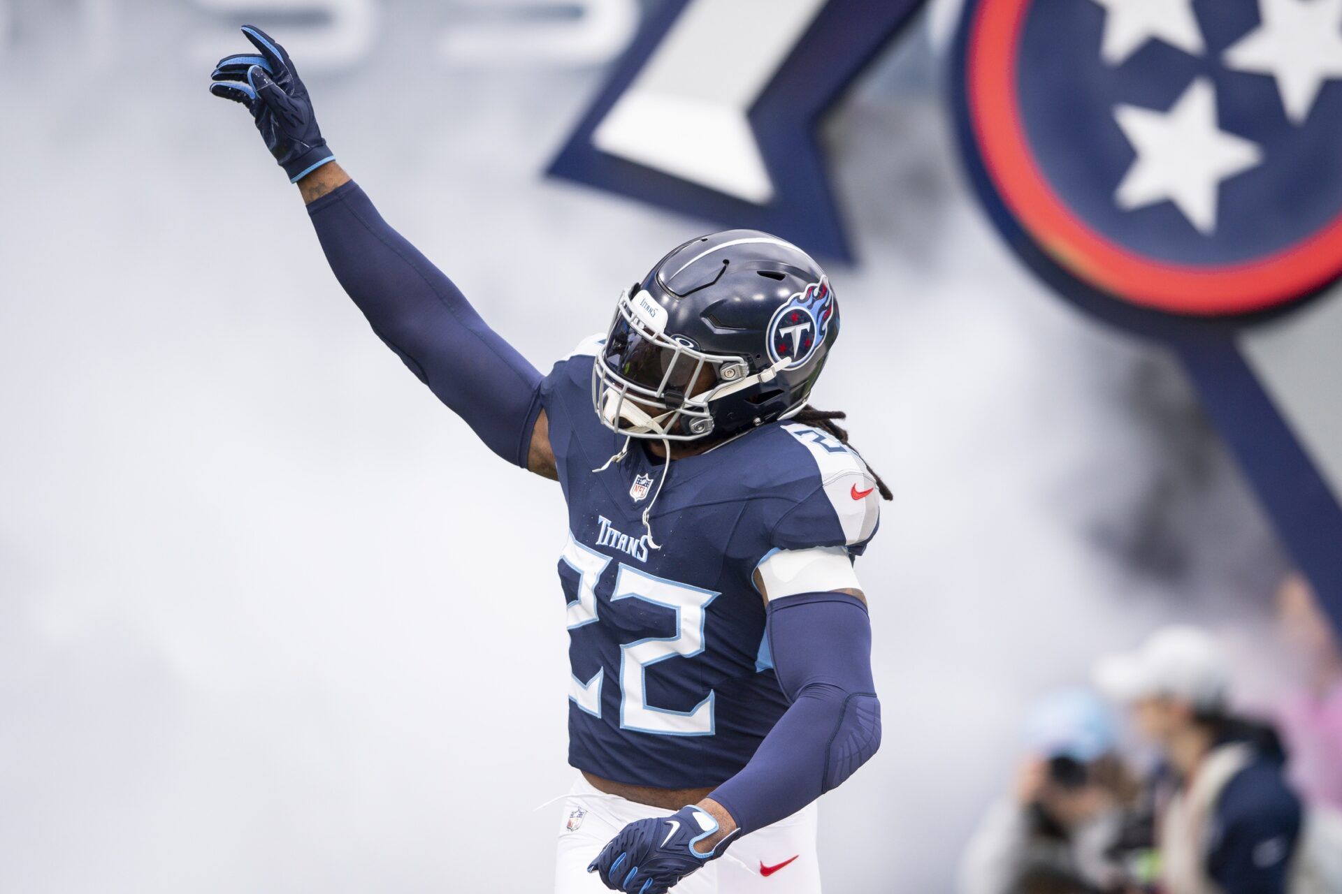 Tennessee Titans running back Derrick Henry (22) takes the field during the first half at Nissan Stadium.