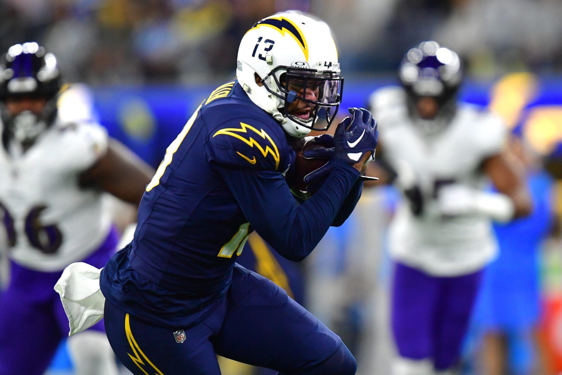 Los Angeles Chargers WR Keenan Allen (13) runs after the catch against the Baltimore Ravens.