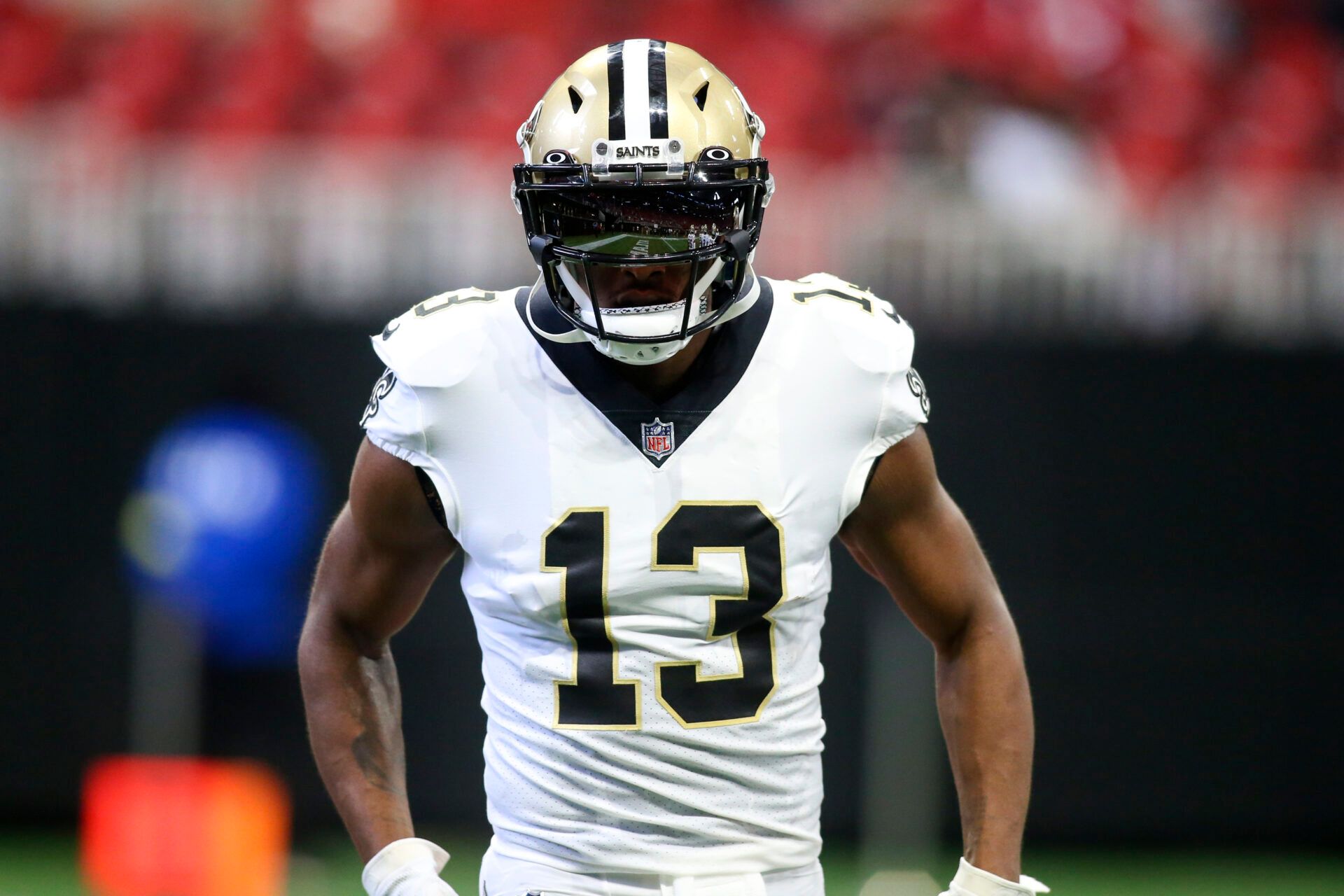 New Orleans Saints wide receiver Michael Thomas (13) prepares for a game against the Atlanta Falcons at Mercedes-Benz Stadium.