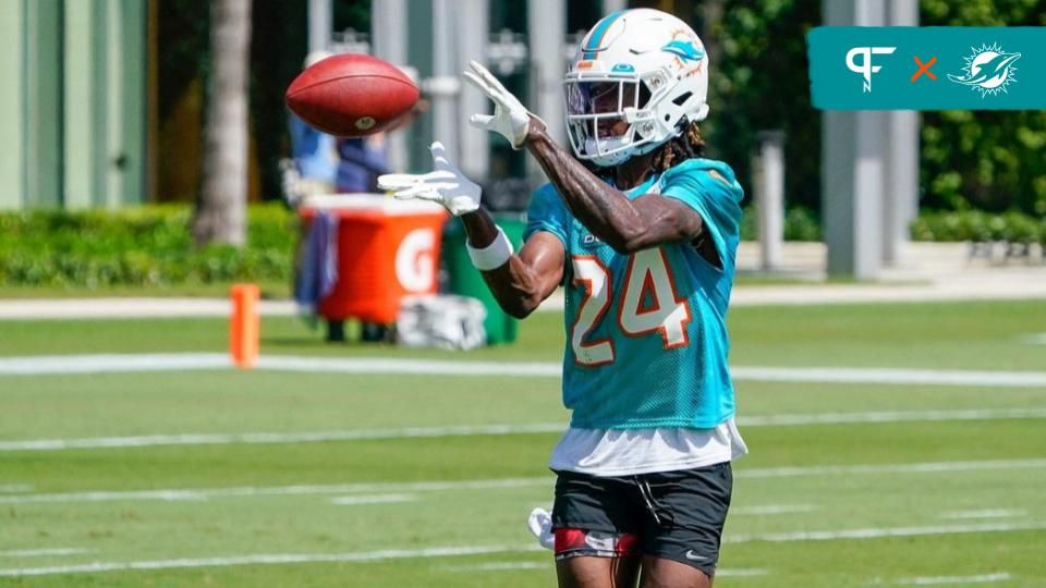 Miami Dolphins cornerback Cam Smith (24) participates at training camp at Baptist Health Training Complex, Sunday, July 30, 2023 in Miami Gardens