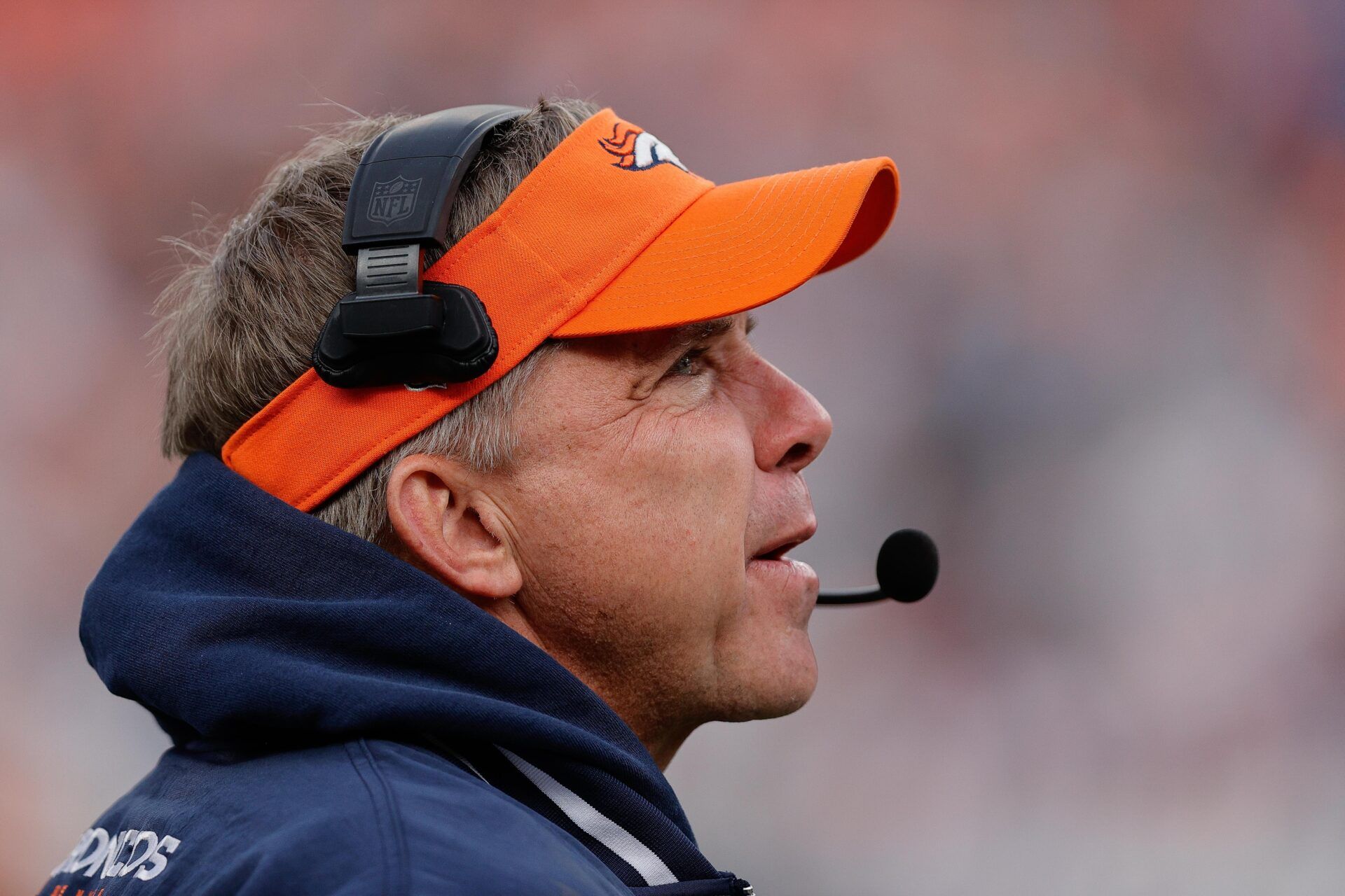 Denver Broncos head coach Sean Payton looks on in the second quarter against the Los Angeles Chargers at Empower Field at Mile High.