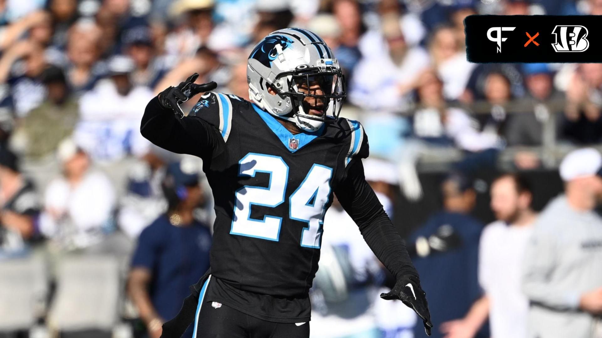 Carolina Panthers safety Vonn Bell (24) reacts in the second quarter at Bank of America Stadium.