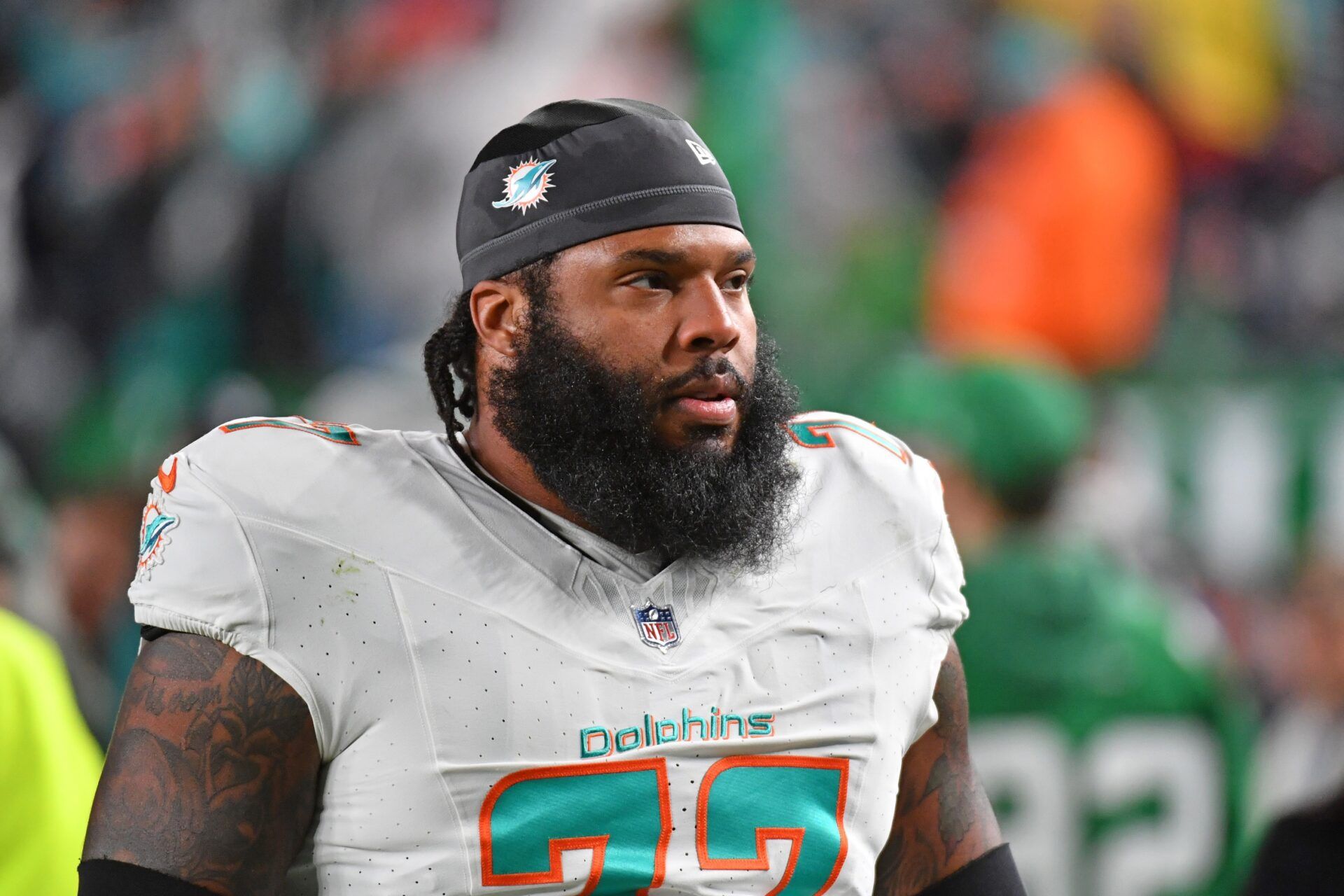 Miami Dolphins OL Isaiah Wynn (77) against the Philadelphia Eagles at Lincoln Financial Field.