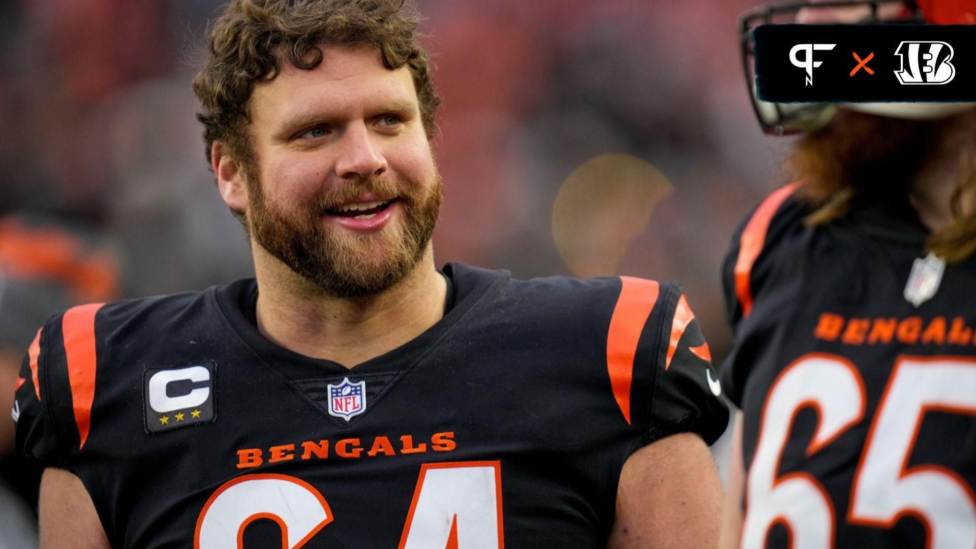 Cincinnati Bengals center Ted Karras (64) walks the sideline as the clocks runs late in the fourth quarter of the NFL Week 18 game between the Cincinnati Bengals and the Cleveland Browns at Paycor Sta...