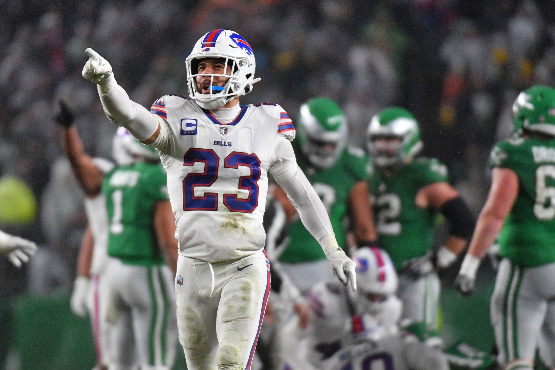 Buffalo Bills safety Micah Hyde (23) celebrates after a play against the Philadelphia Eagles.