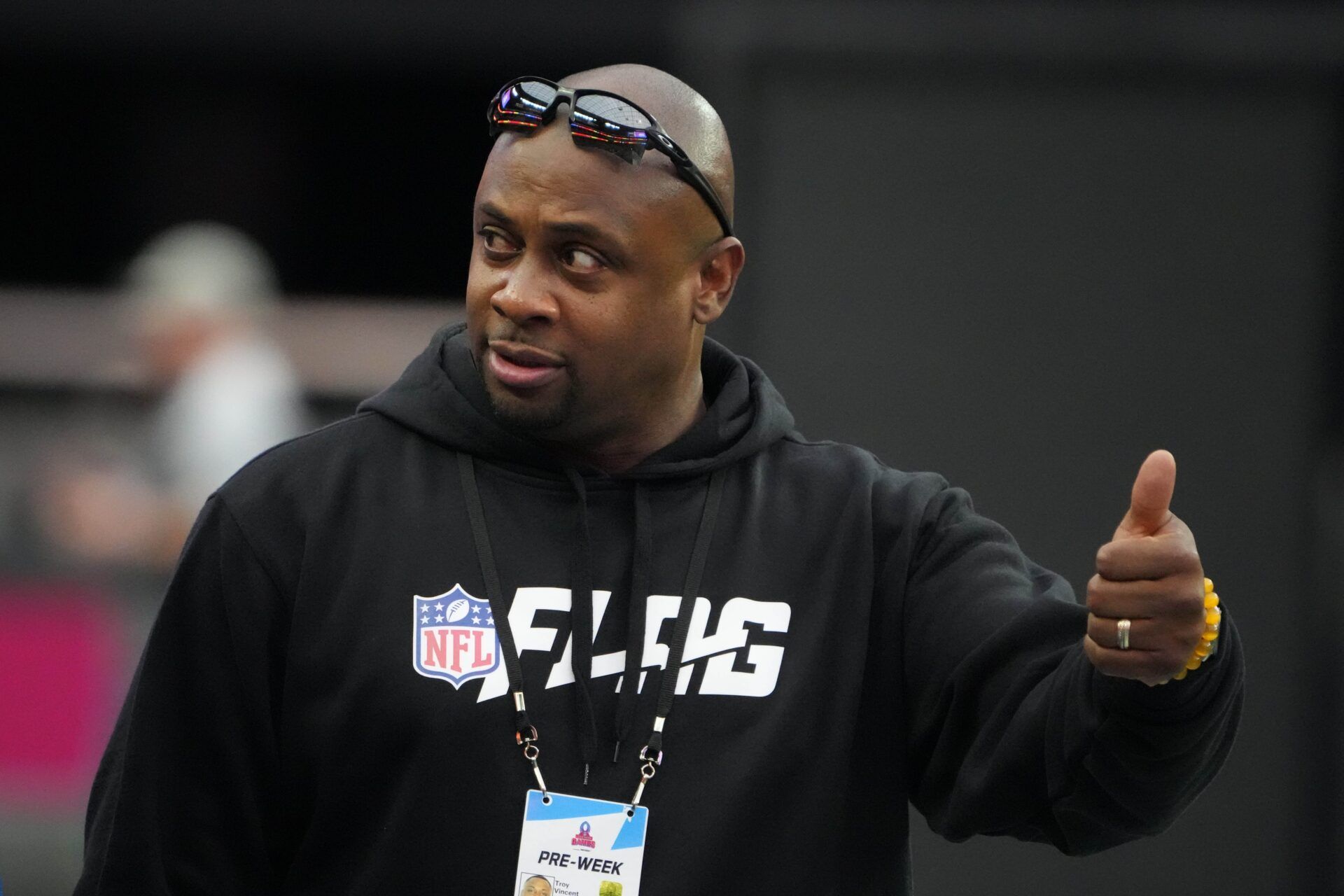 NFL executive vice president of football operations Troy Vincent during NFC practice at Allegiant Stadium.