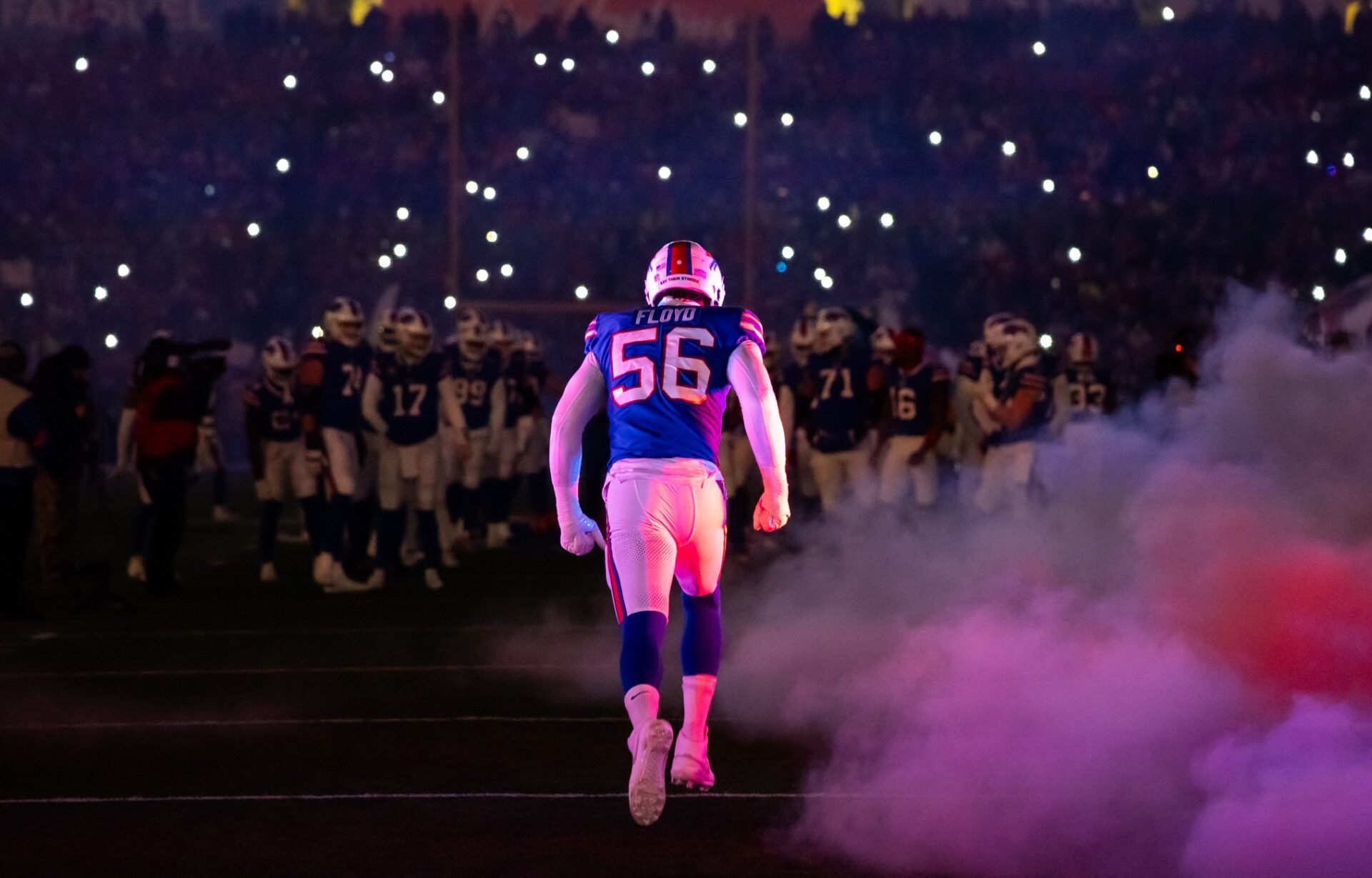 Buffalo Bills defensive end Leonard Floyd (56) against the Kansas City Chiefs in the 2024 AFC divisional round game at Highmark Stadium.