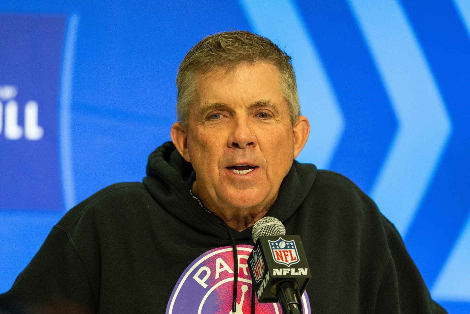 Denver Broncos head coach Sean Payton talks to the media at the 2024 NFL Combine at Indiana Convention Center.