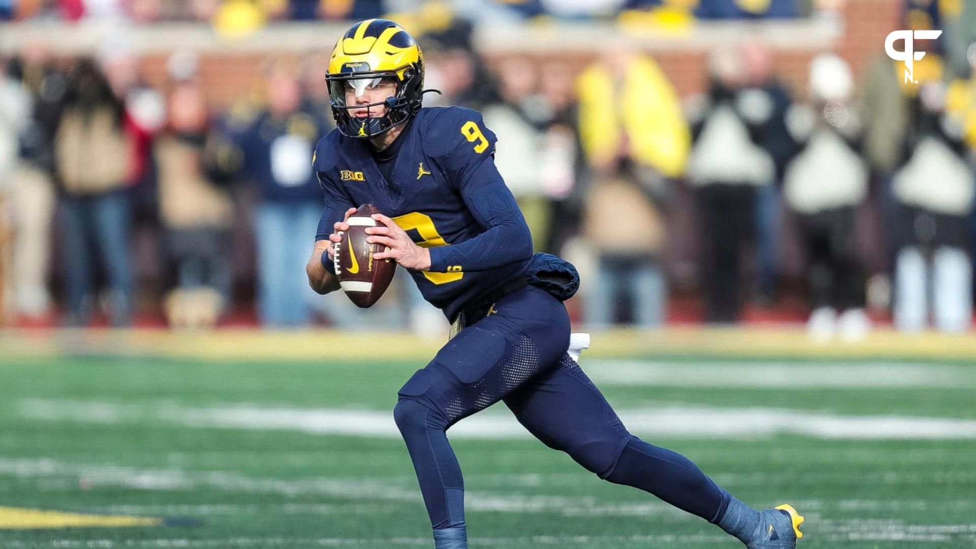 Michigan quarterback J.J. McCarthy looks to pass against Ohio State during the first half at Michigan Stadium in Ann Arbor on Saturday, Nov. 25, 2023.