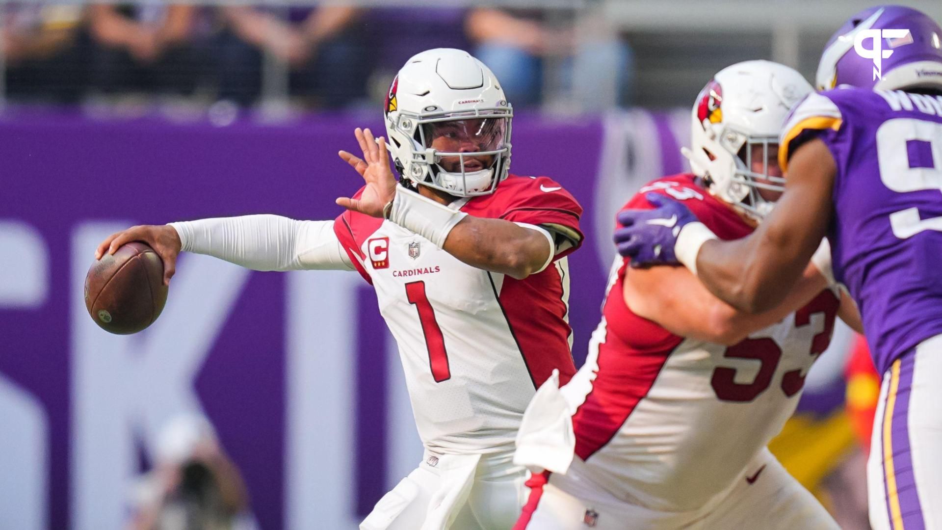 Arizona Cardinals quarterback Kyler Murray (1) passes against the Minnesota Vikings in the third quarter at U.S. Bank Stadium.