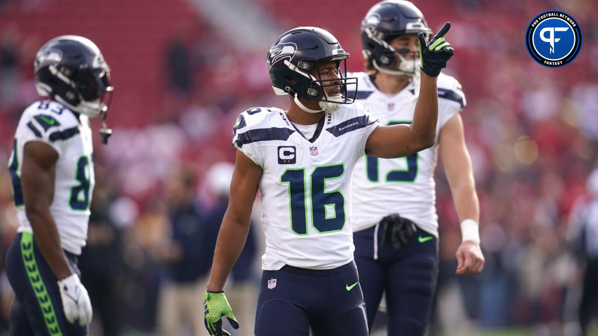 Seattle Seahawks wide receiver Tyler Lockett (16) stands on the field before the start of the game against the San Francisco 49ers at Levi's Stadium.