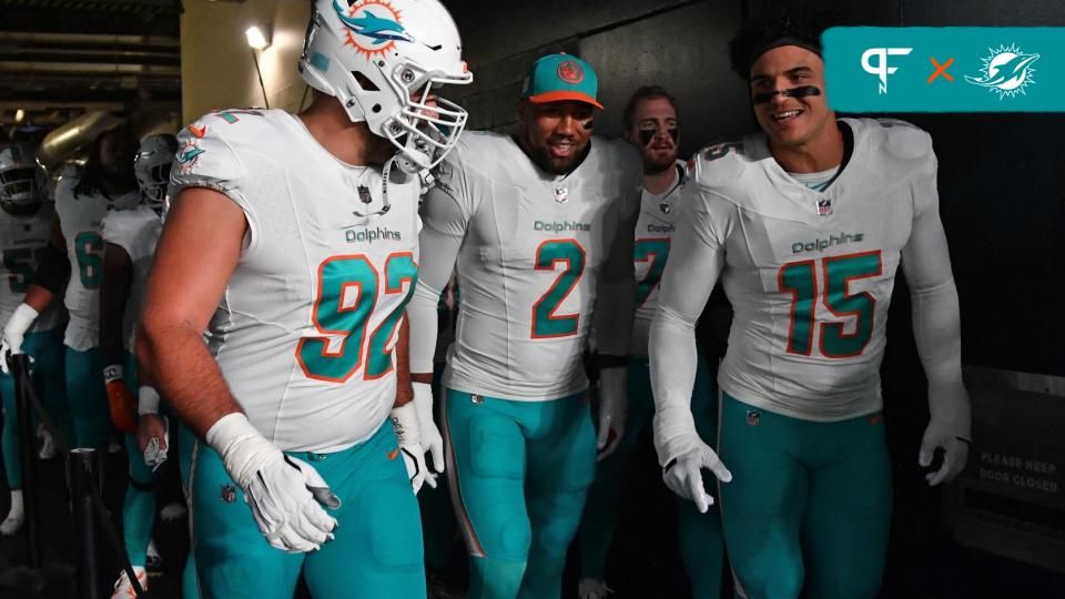 Miami Dolphins defensive tackle Zach Sieler (92), linebacker Bradley Chubb (2) and linebacker Jaelan Phillips (15) against the Philadelphia Eagles at Lincoln Financial Field.