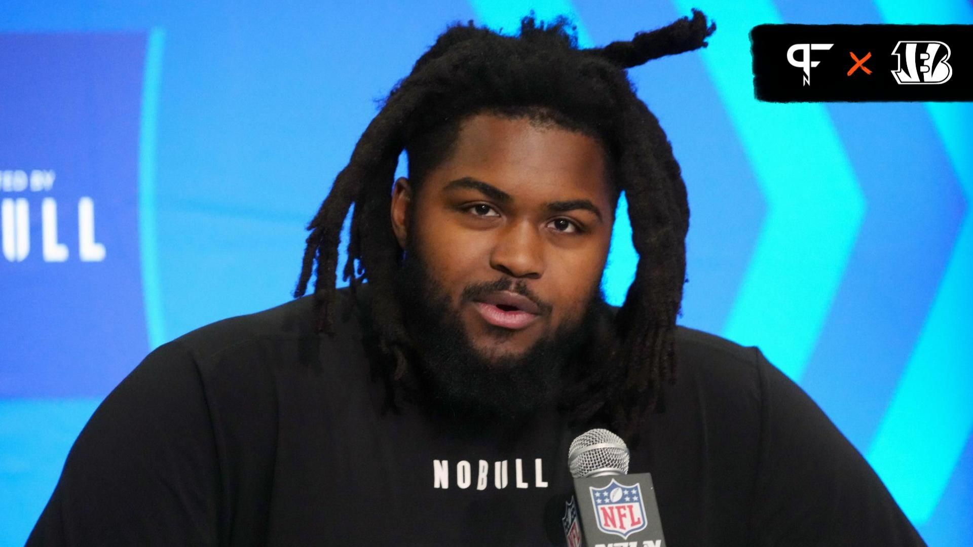 Illinois defensive lineman Johnny Newton (DL20) speaks at a press conference at the NFL Scouting Combine at Indiana Convention Center.