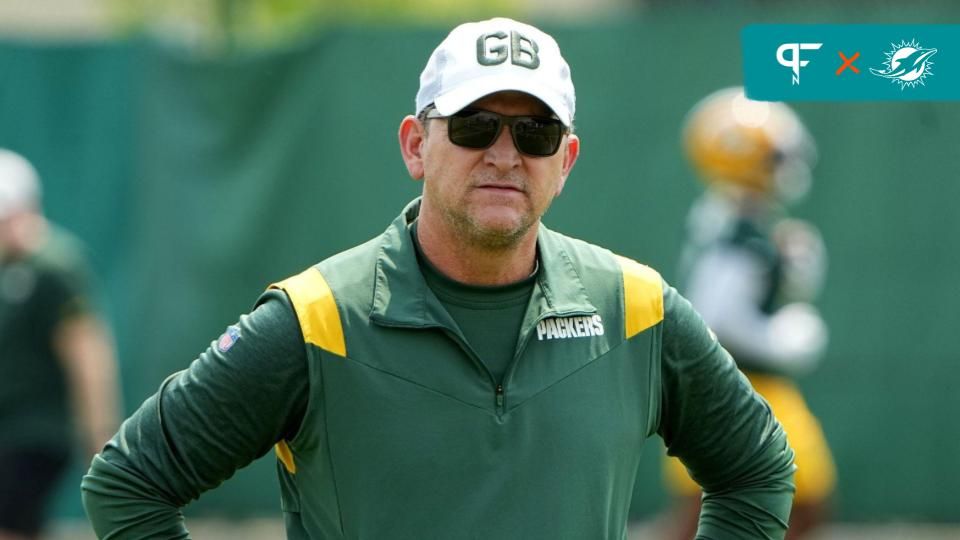 Green Bay Packers defensive coordinator Joe Barry is shown during organized team activities Tuesday, May 23, 2023 in Green Bay, Wis.