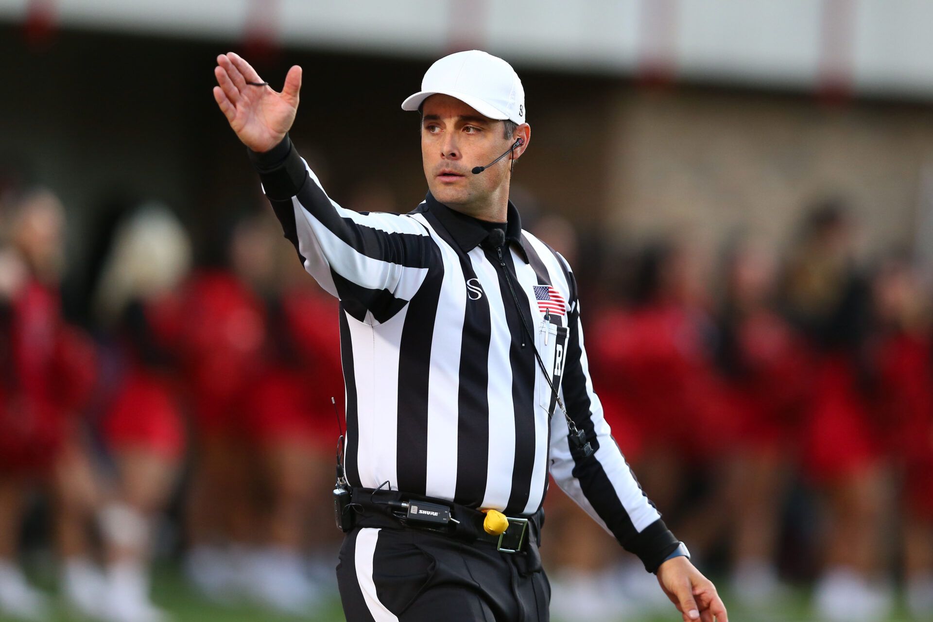 Big 12 official Michael VanderVelde makes a call in the first half during the between the Texas Tech Red Raiders and the Texas Christian Horned Frogs at Jones AT&T Stadium and Cody Campbell Field.