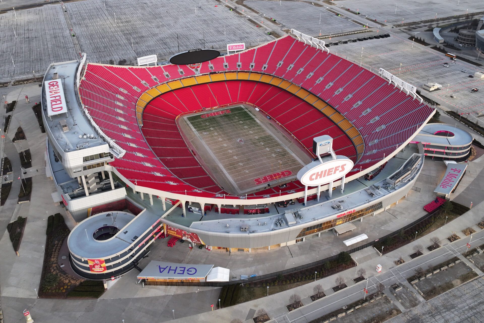 A general overall aerial view of Arrowhead Stadium at the Truman Sports Complex.