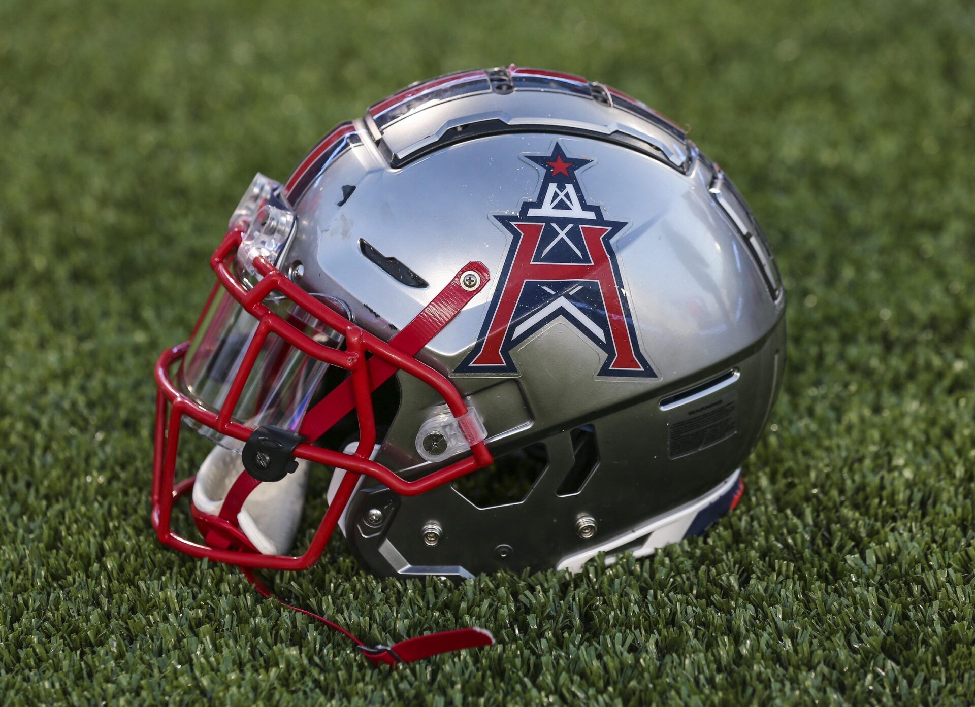 General view of a Houston Roughnecks helmet during a XFL football game against the Los Angeles Wildcats at TDECU Stadium.