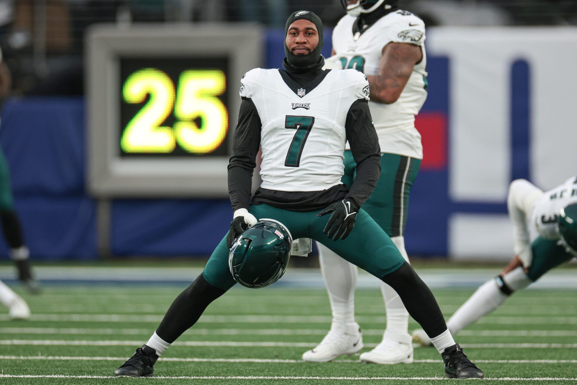 Philadelphia Eagles linebacker Haason Reddick (7) stretches before the game against the New York Giants at MetLife Stadium.