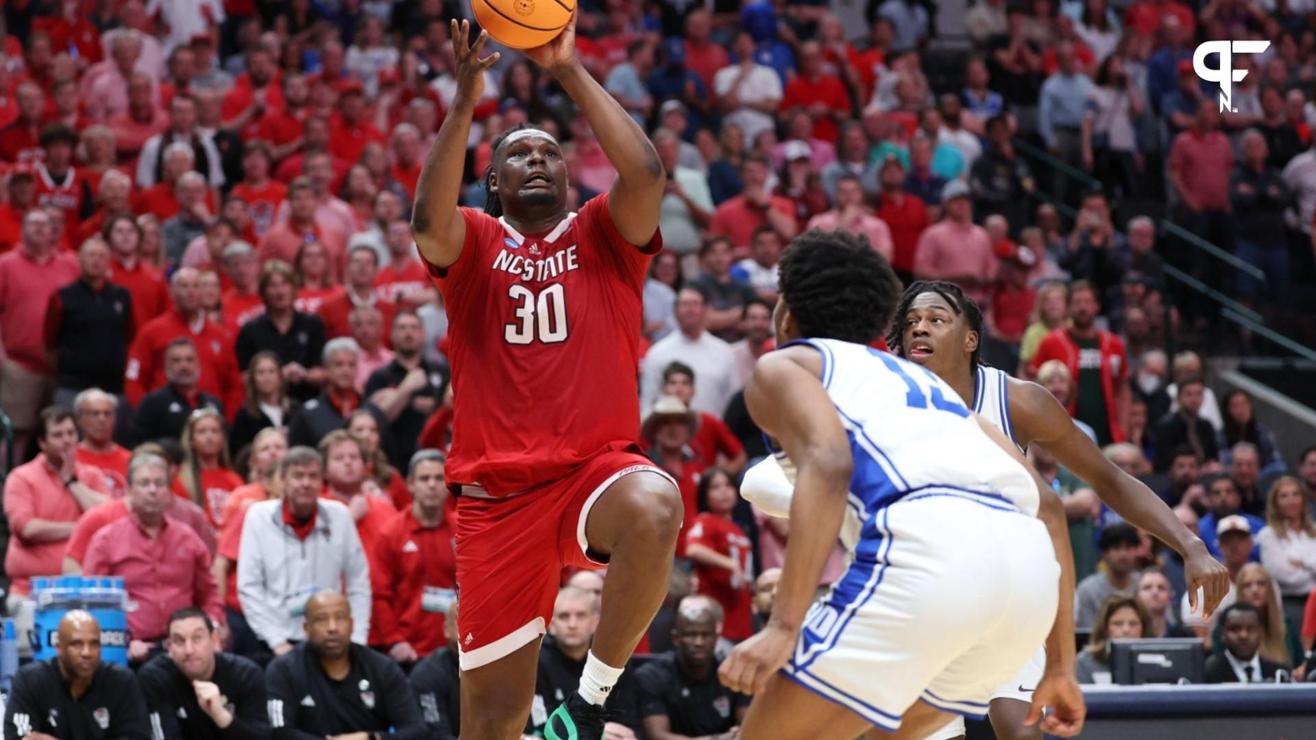 NC State forward DJ Burns Jr. (30) shoots a jump shot against the Duke Blue Devils.